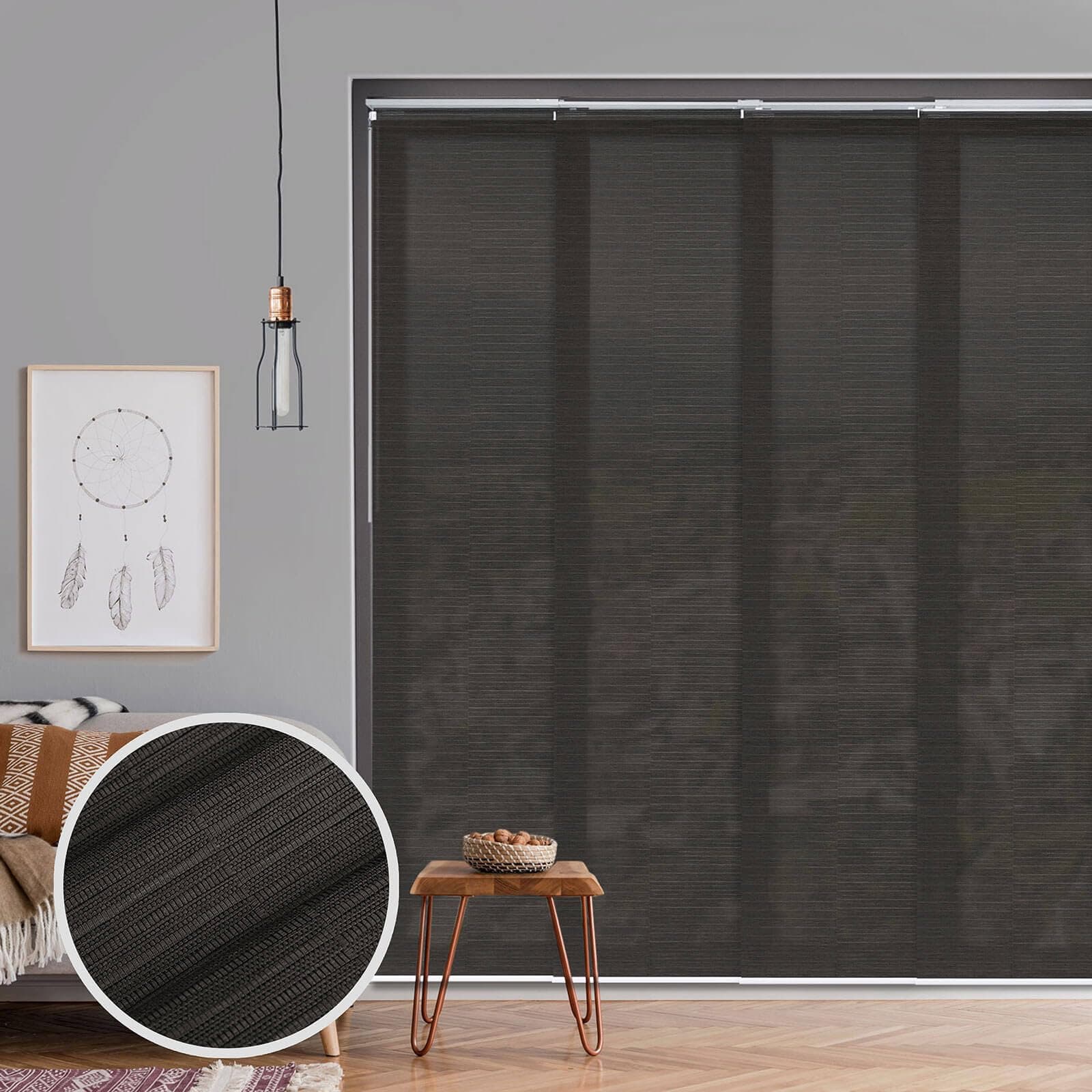 GoDear Design Adjustable Sliding Panel Track Vertical Blinds for Windows 45.8"- 86" W x 96" H, Extendable Patio Door Blinds for Sliding Door, Trimmable Fabric Panel Curtinsa, Semi-Privacy, Tea Time