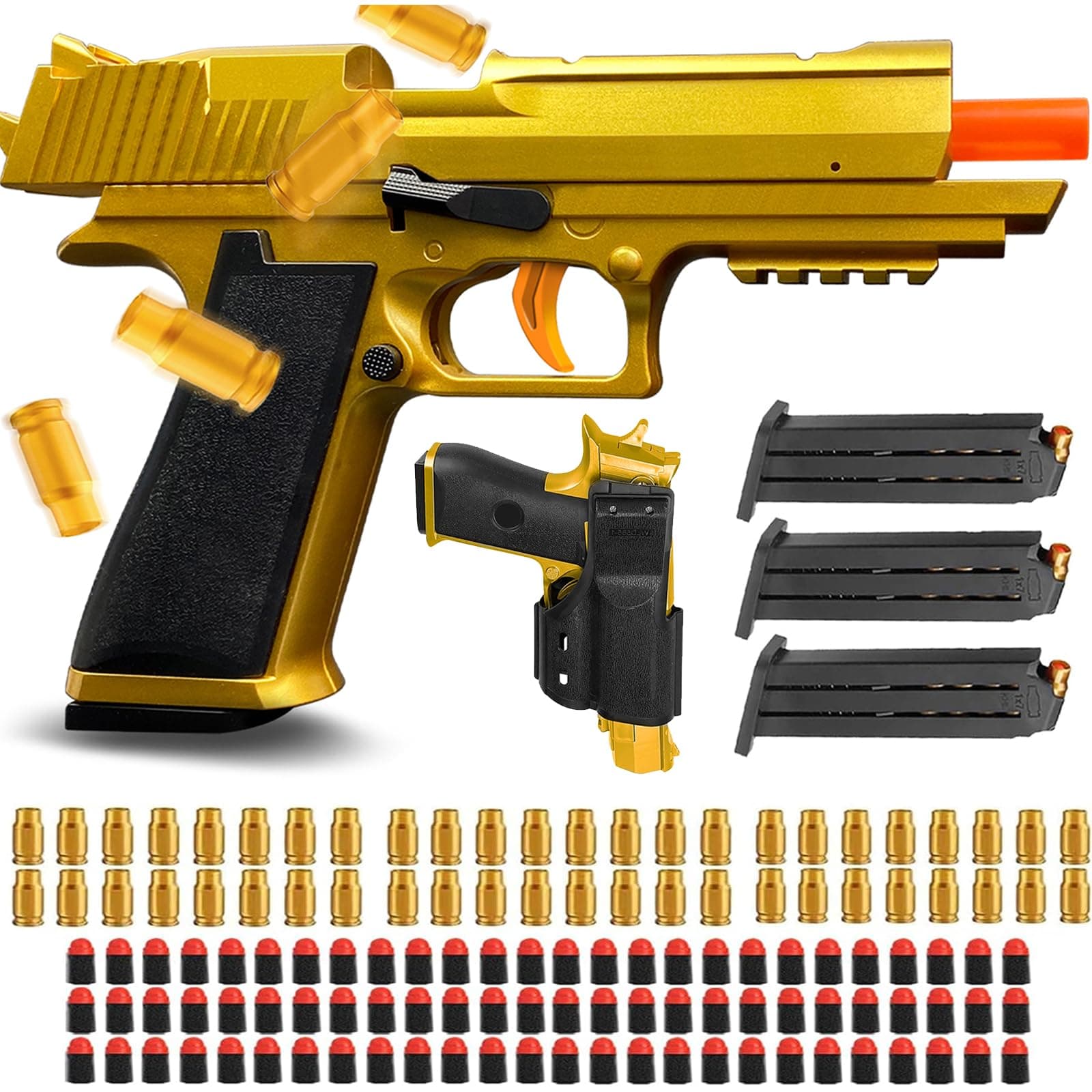 Soft Bullet Toy Gun with Ejecting Shells – Safe EVA Foam Bullets Toy Pistol, Educational Toy Gun for Kids, Boys, Gifts, Outdoor Play, Role Play, Easy to Use and Fun Shooting Experience-Gold