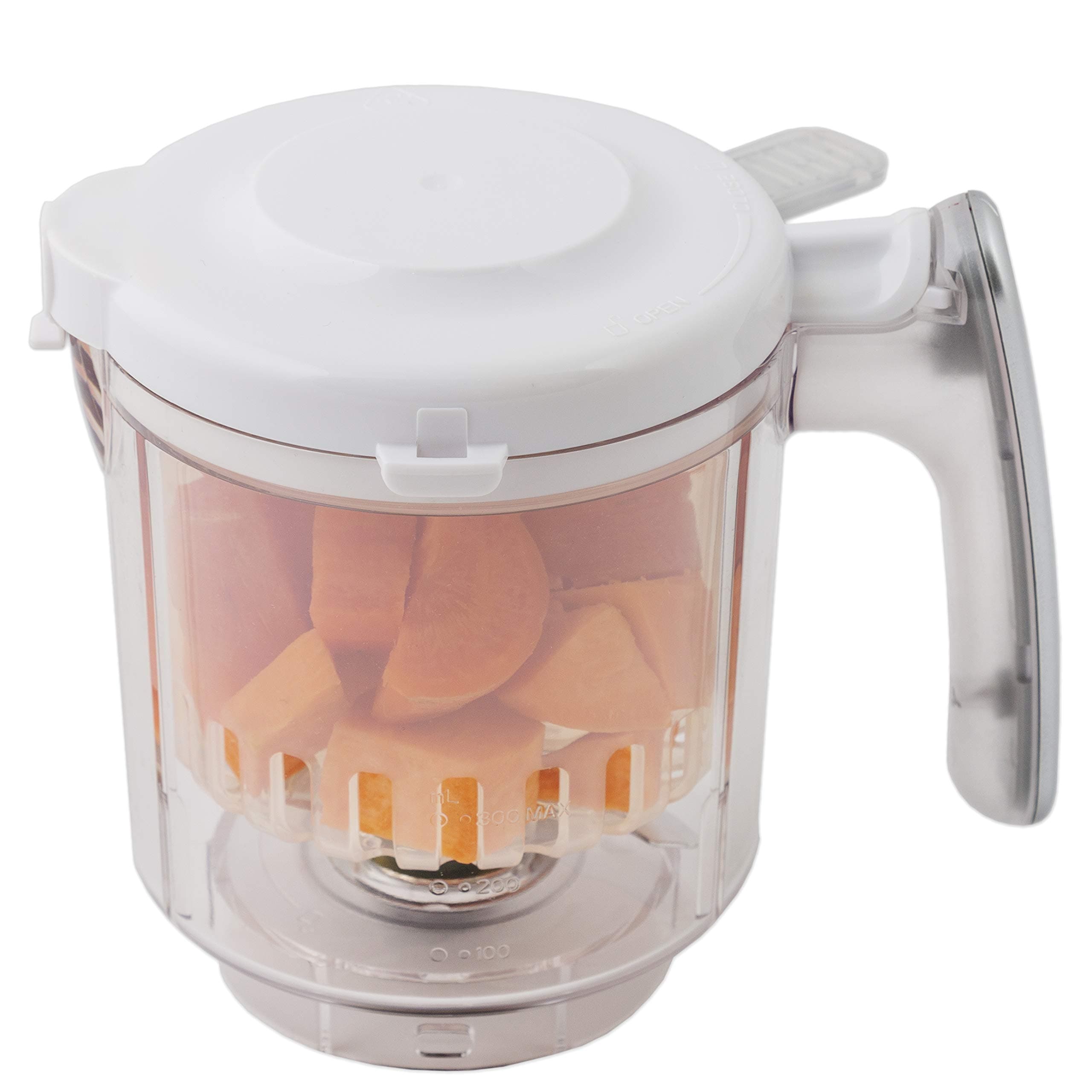 Replacement Stirring Cup & Blade with Steaming Basket for EVLA'S Baby Food Maker - White