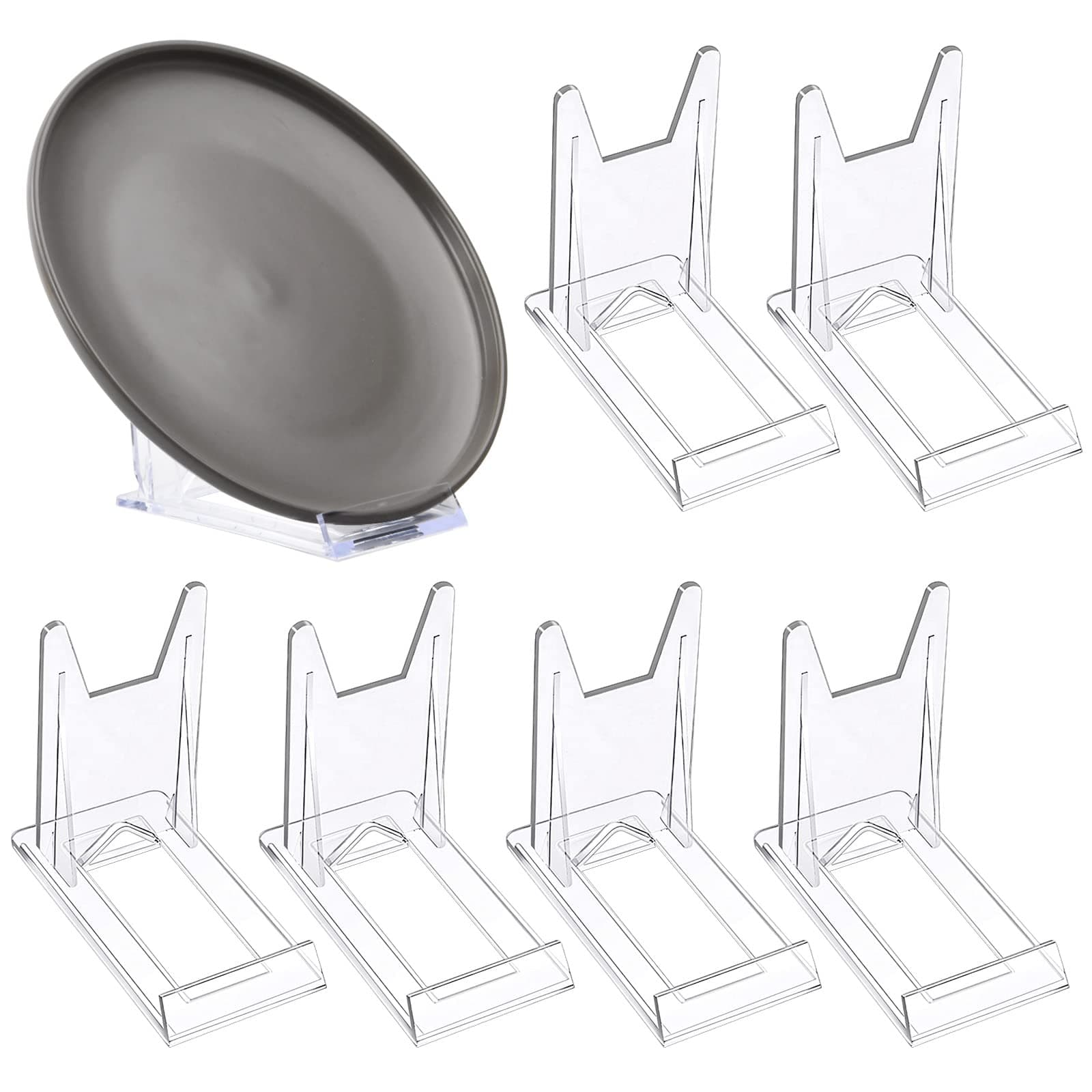 6 Pcs Acrylic Plate Display Stands, Clear Plastic Easel Adjustable Sliding Stand - Multifunctional Holder for Plates, Mobile Phones, Books, Photos, Place Cards