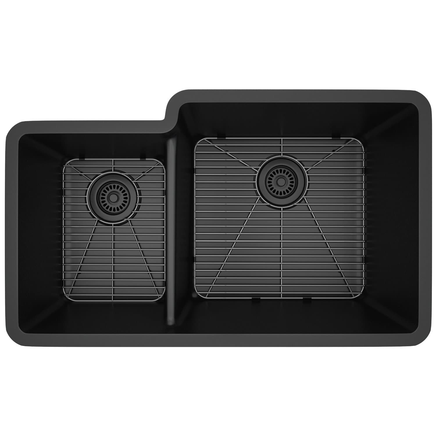 Lexicon Platinum Quartz Composite Kitchen Sink - Large Offset Double Bowl (LP-4060 Black)