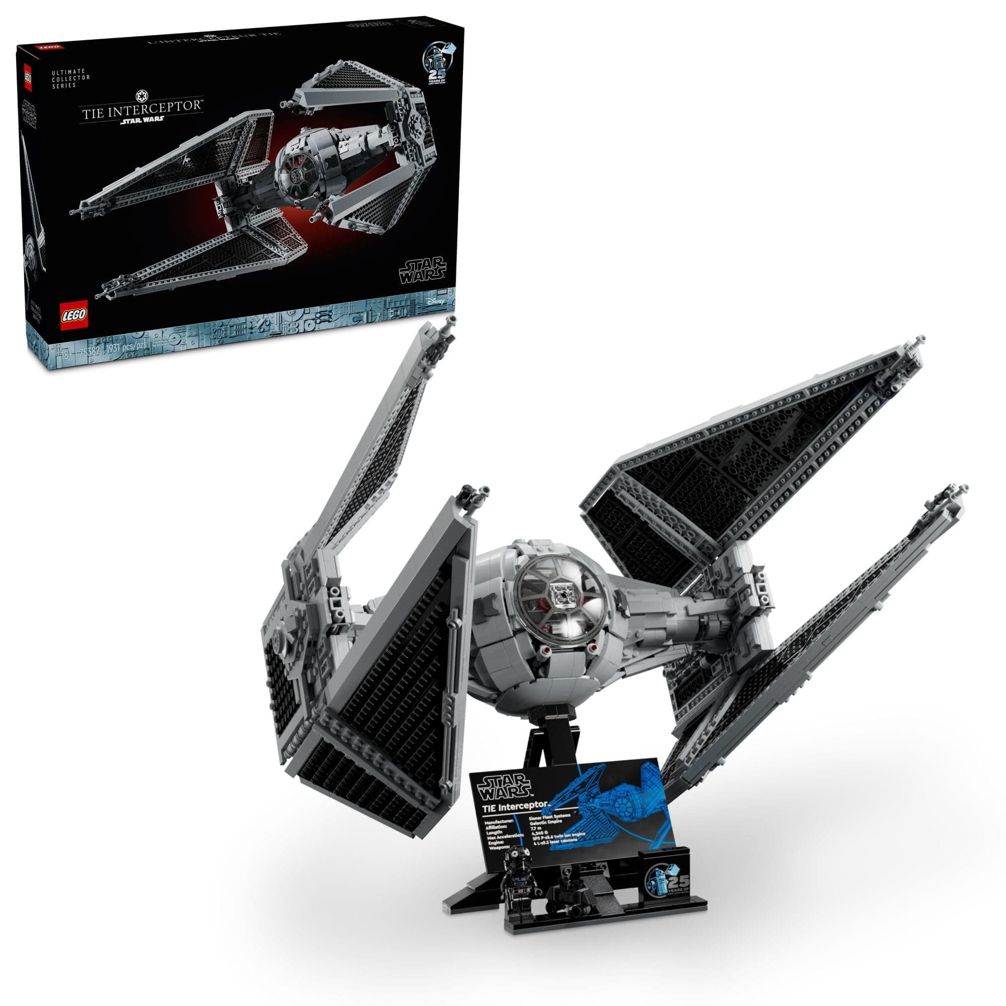 Star Wars Ultimate Collector Series TIE Interceptor Model Building Set, Star Wars Collectible with TIE Pilot Minifigure, Creative Build and Display Starfighter Set for Adults and UCS Fans, 75382