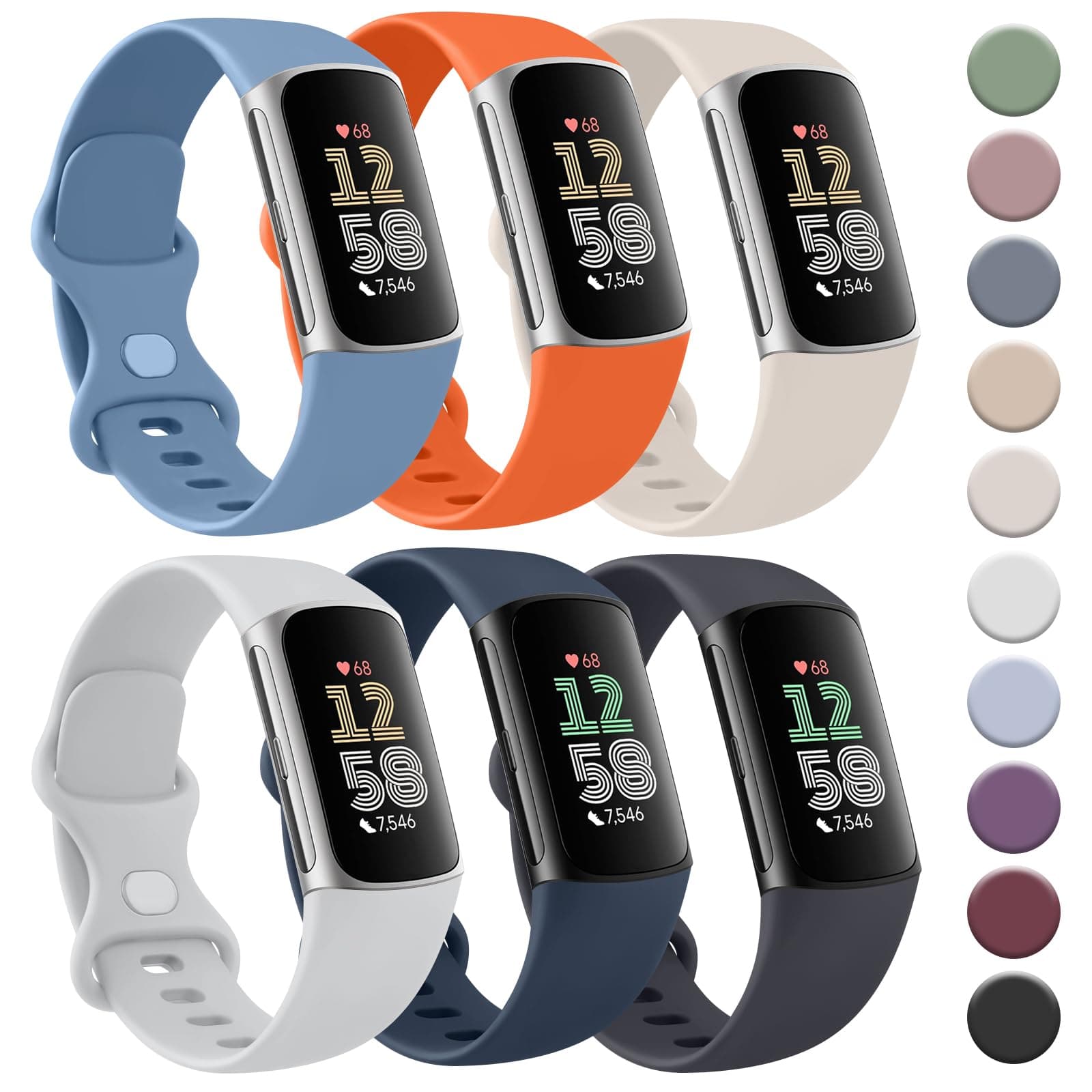 6 PACK Sport Bands Compatible with Fitbit Charge 6 / Fitbit Charge 5 Bands for Women Men, Soft Silicone Waterproof Straps Replacement Wristbands Compatible for Fitbit Charge 5 / Charge 6 Fitness Tracker(6 Pack)