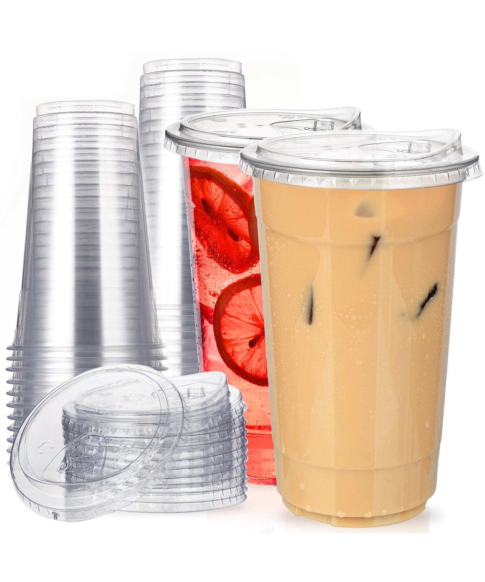 32 oz Clear Plastic Cups with Strawless-Sip-Lids, 25 Sets Disposable Cups Plastic Iced Coffee Cups, To Go Cup with Sip Through Lids for Smoothie, Milkshake, Cold Drinks for Party, Wedding, Event