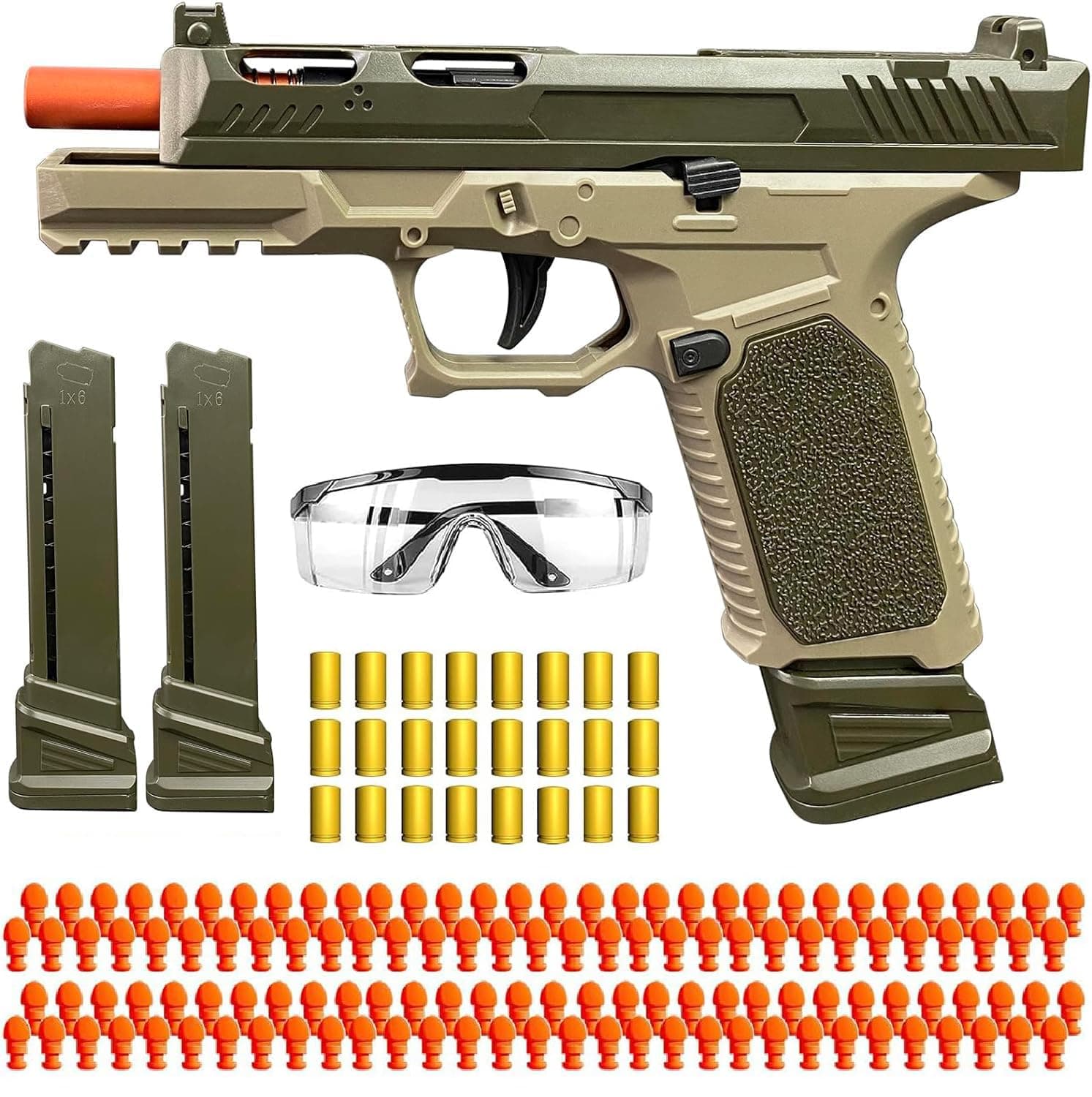 Soft Bullet Toy Guns for Boys, Automatic Reloading Shell Ejecting Toy Gun with 120 Bullets and 2 Magazines, Education Model Toy Gun Pistol Shooting Game for Kids (G17 Army Green)