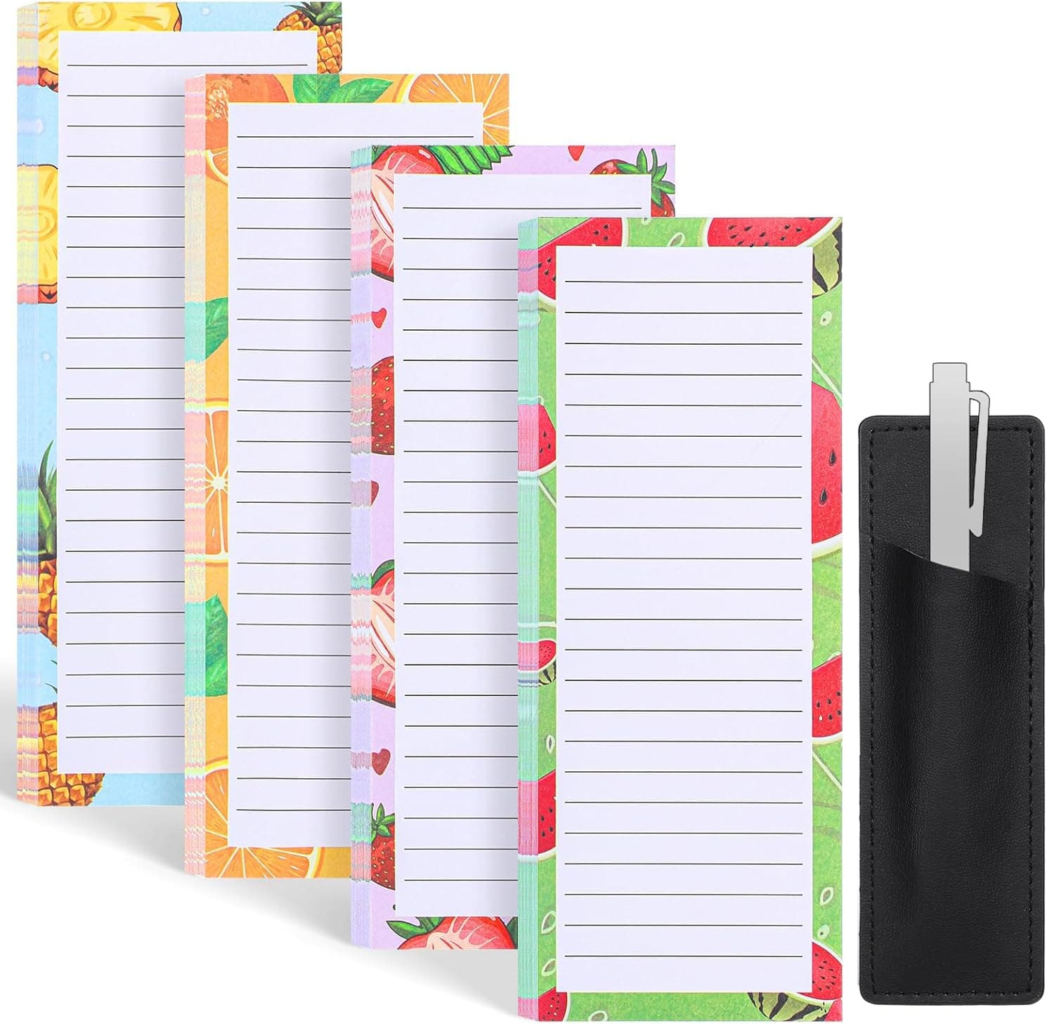 Thboxes 4 Pack Magnetic Note Pad for Fridge with Pen Holder, Totally 200 Sheets Grocery List Magnet Pad for Refrigerator Magnetic Shopping List Pad(Fruit Design)