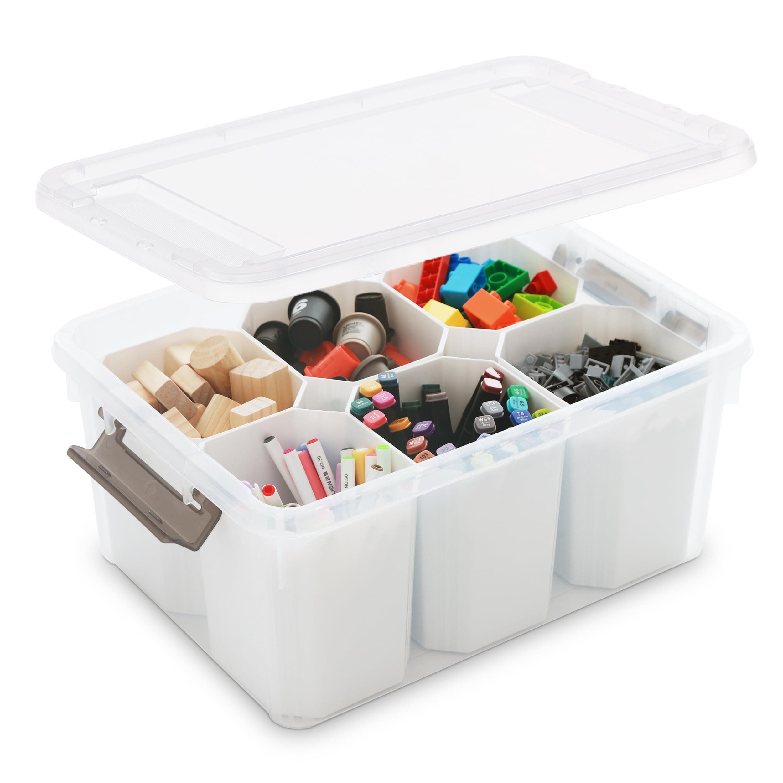 17 Quart Plastic Storage Box with Lid Clear Box with Removable Tray Multipurpose Stackable Storage Containers For Organizing Crafts,Crayon,Office Supplies