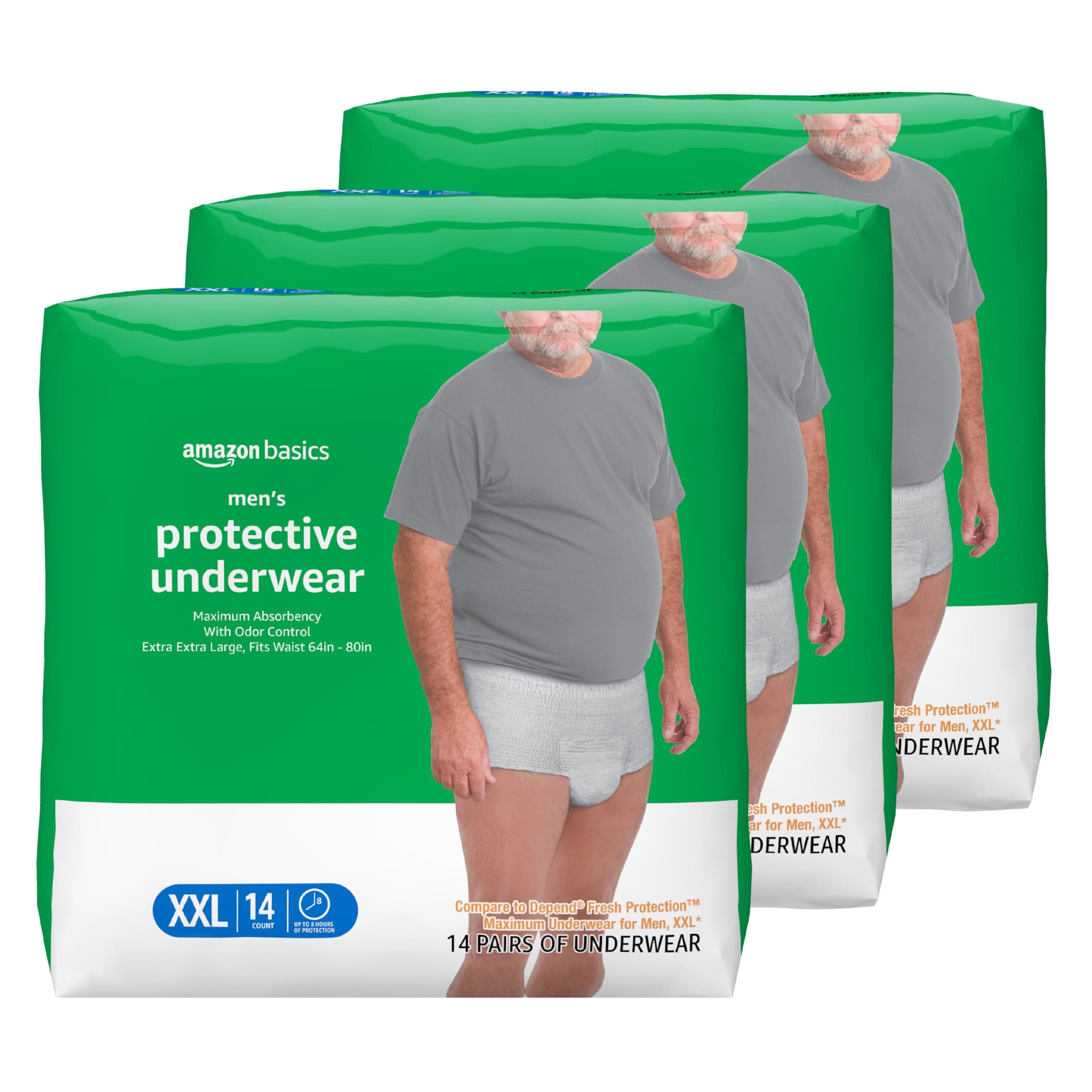 Amazon Basics Maximum Absorbency Incontinence Underwear for Men with Leak Protection, Bladder Leak Control, 2X-Large, 42 Count (3 Packs of 14)