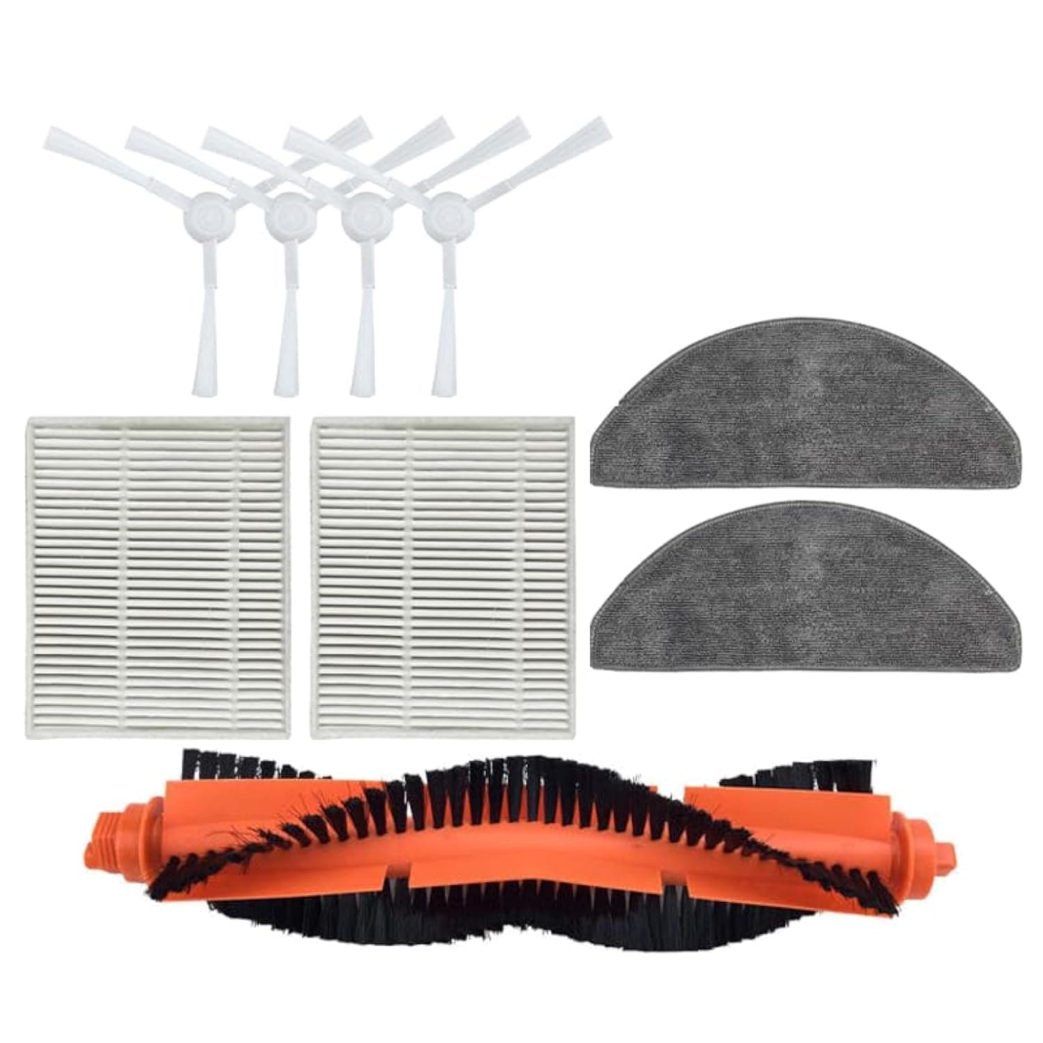 （9pcs） Compatible with xiaomi E10 B112 E12 E10C C103 3C (Enhanced Edition) 3C Plus S20 D106 irobot Roomba Q0120 Q011 Robot Vacuum Cleaner Roller brush/side brush/mop cloth/HEPA Filter Accessories