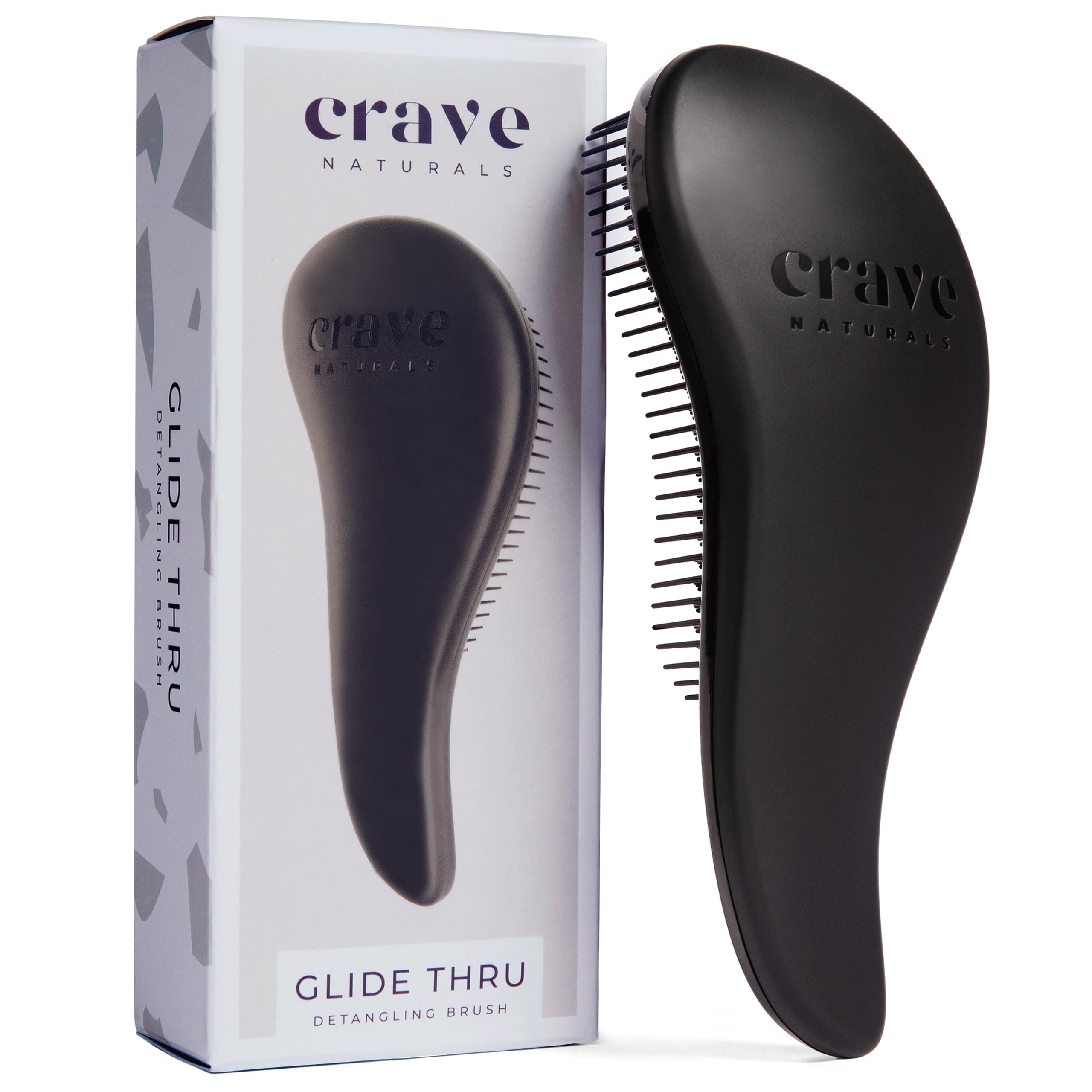 Glide Thru Detangling Brush for Ultimate Results - Thick, Thin, Curly, Fine, Natural, Color Treated, Damaged, Wet or Dry Hair -Makes Hair Healthy -Detangler for Men, Women & Kids, By Crave Naturals - BLACK