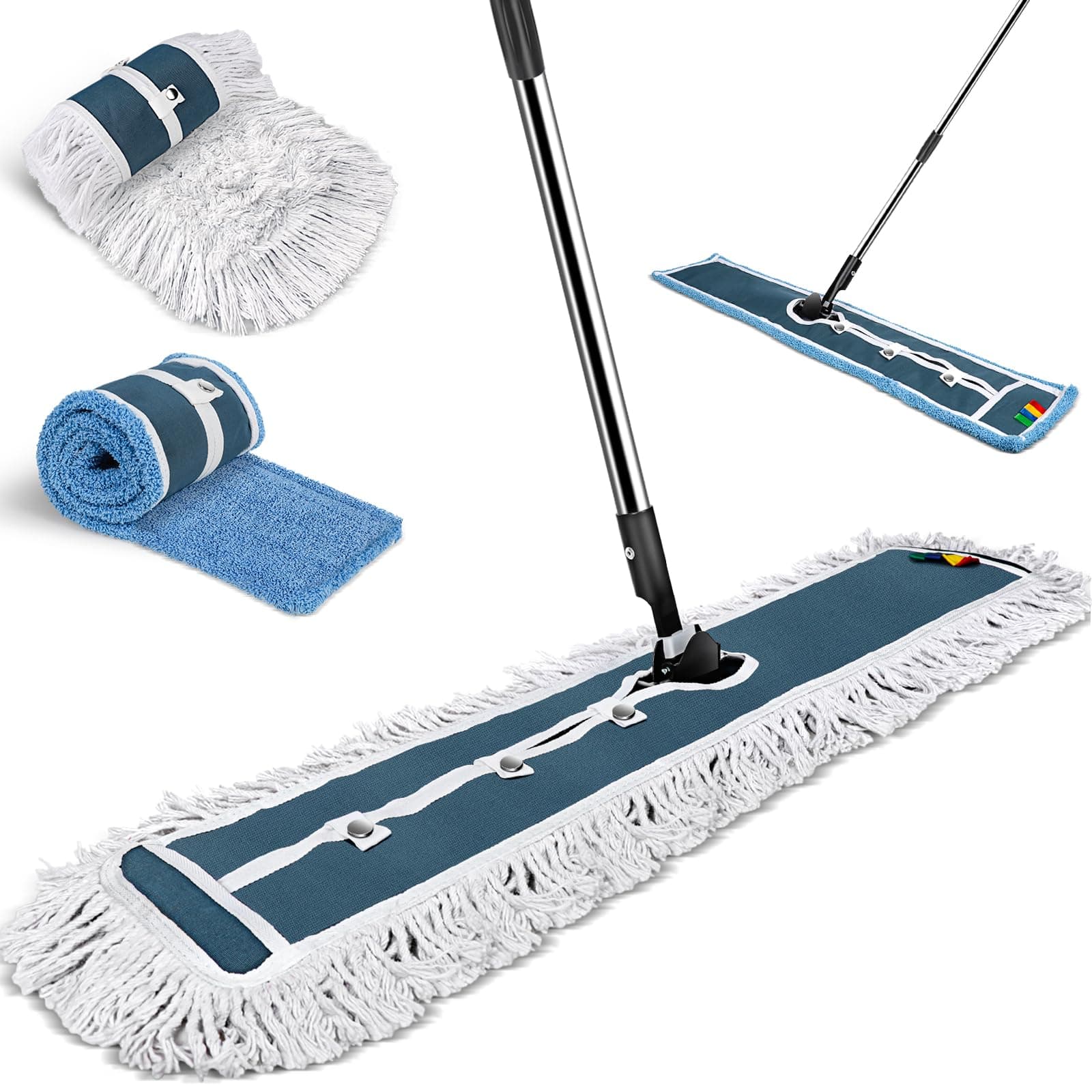 MASTERTOP Large Flat Mop, Wide Industrial Mop with 2 Replacement Heads, Commercial Heavy Duty Floor Mops for Hard Floors, Dust Sweeper for Warehouse Hotel Garage Cleaning