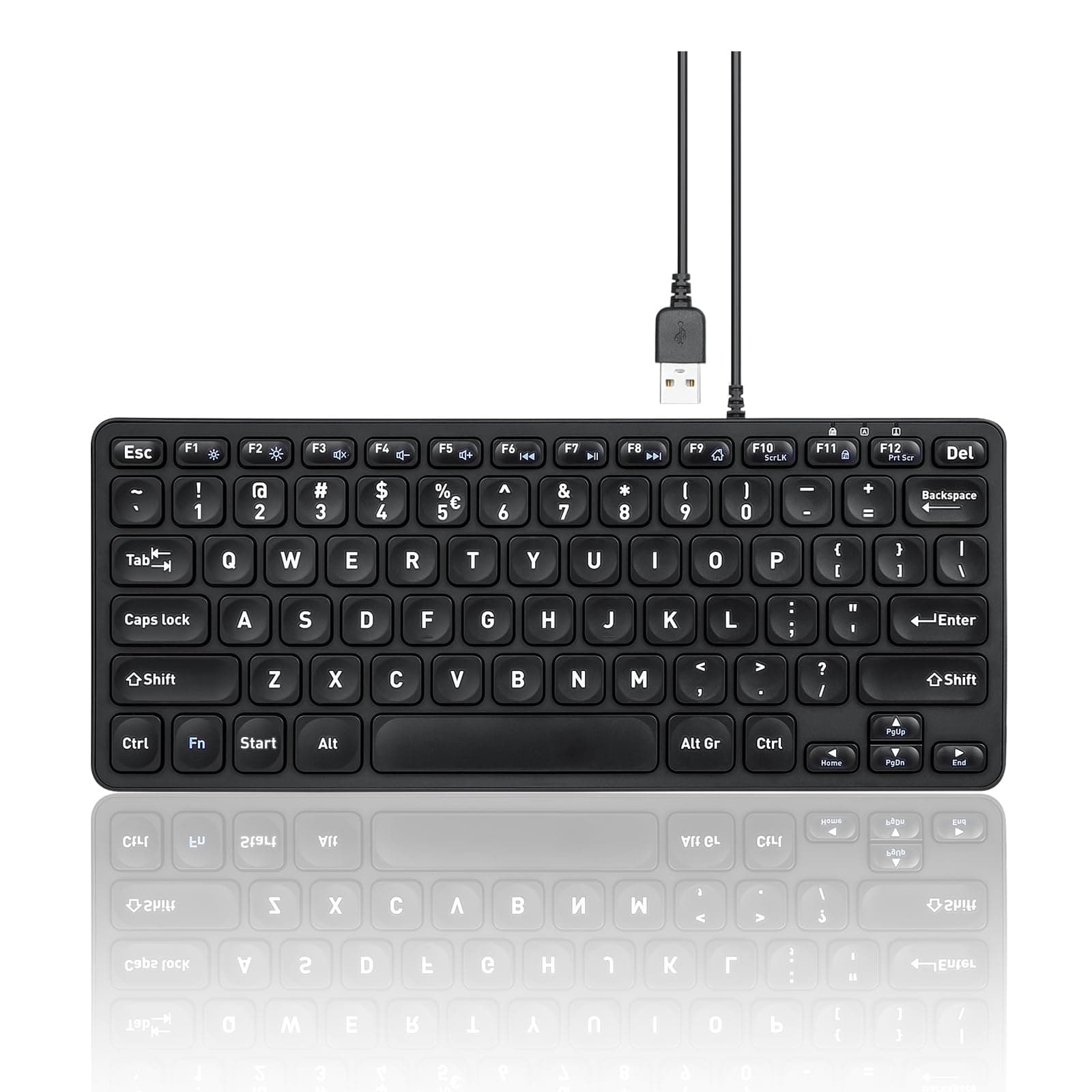 Perixx PERIBOARD-432 Mini Size Keyboard, USB, Wired, Slim Design, Ultra Thin, Deca Characters, English Keyboard (Wired)