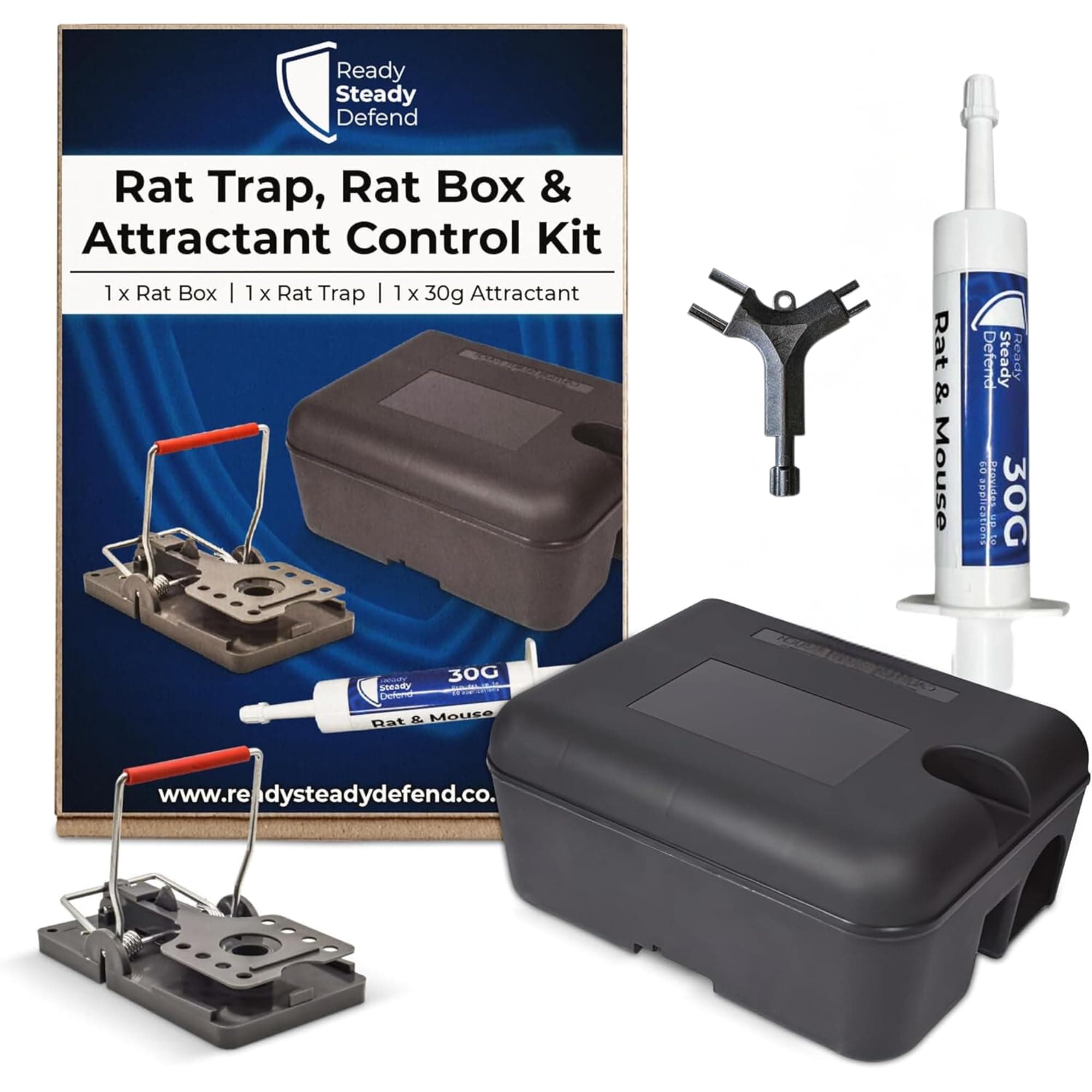 Rodent Control Kit - Includes 1 Heavy Duty Rat Box, 1 Instant Kill Rat Trap, and 30g Attractant, Safe and Effective Rodent Control, Rat Traps For Outdoors and Indoors, Rat Traps That Instantly Kill