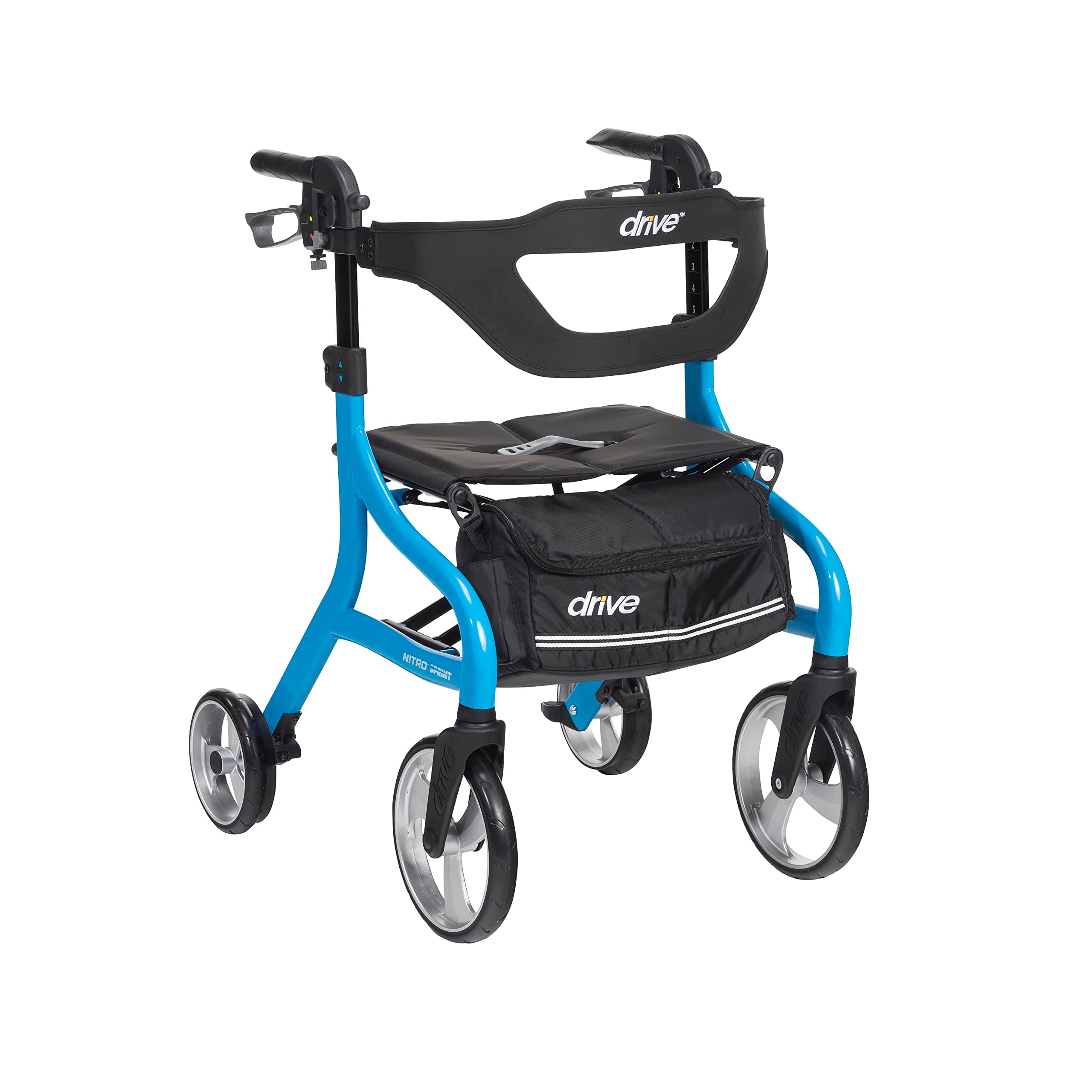 Nitro Sprint Foldable Rollator Walker with Seat, Standard Height Lightweight Rollator with Large Wheels, Folding Rolling Walker, Walker Rollator with Seat, Blue