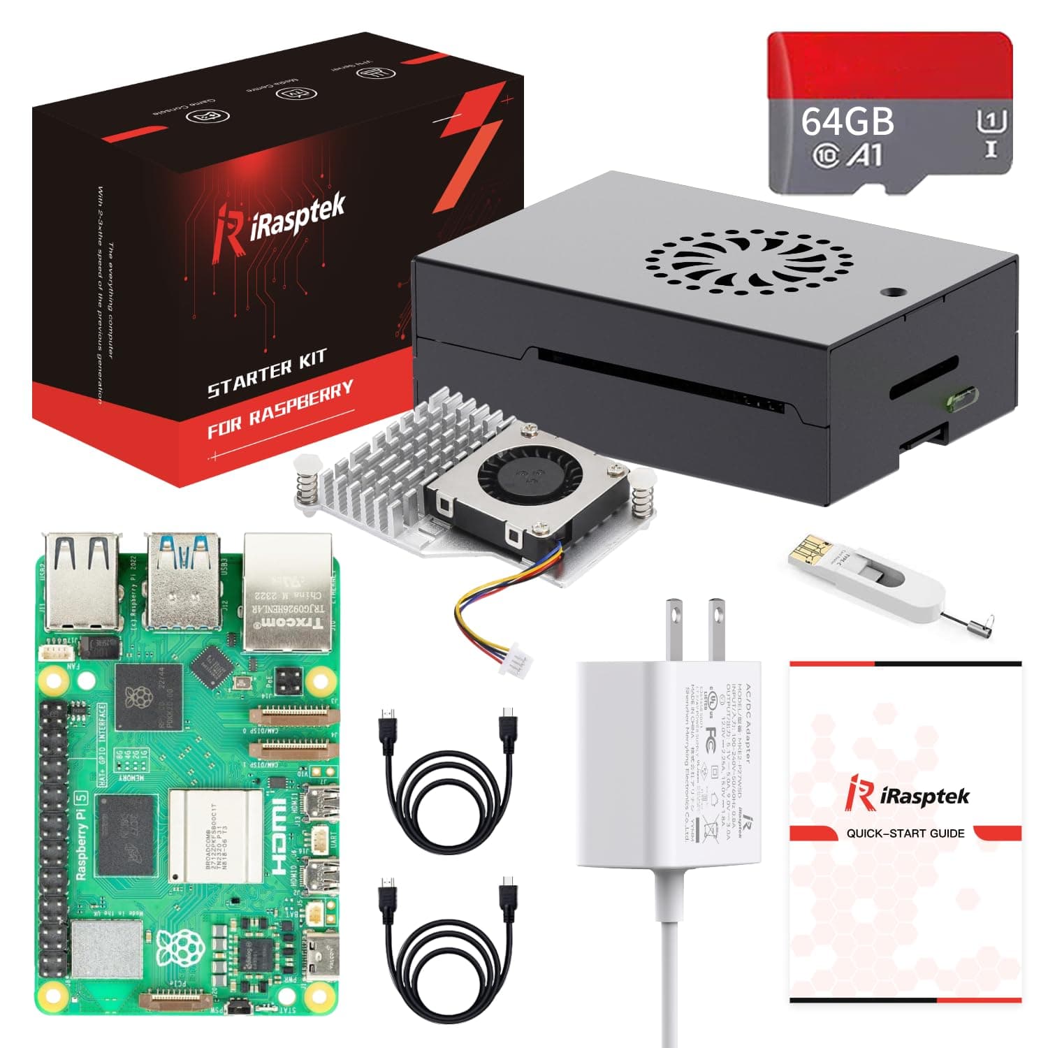 Starter Kit for Raspberry Pi 5 RAM 8GB-64GB Edition of OS-Bookworm Pre-Loaded(Aluminum Case)