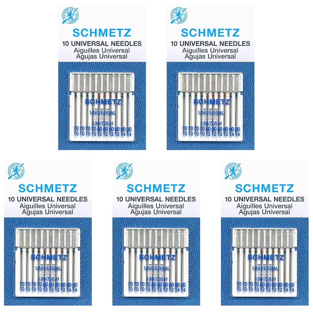 50 Schmetz Universal Sewing Machine Needles -  Assorted sizes - Box of 5 cards