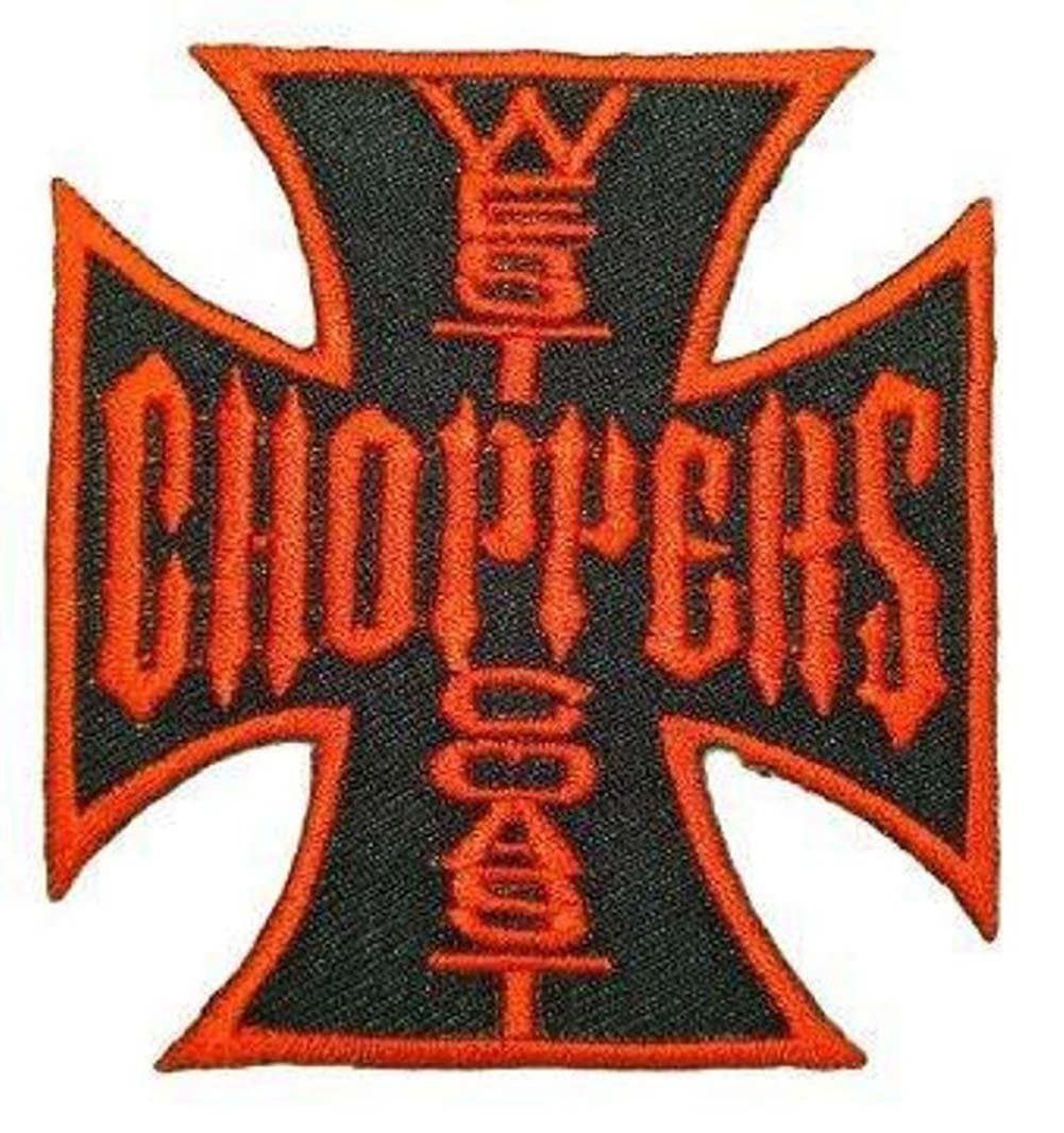 Red on Black West Coast Chopper Biker Motorcycle Patch Embroidered Iron on Hat Jacket Hoodie Backpack Ideal for Gift/6.7cm(w) X 7.2cm(h)