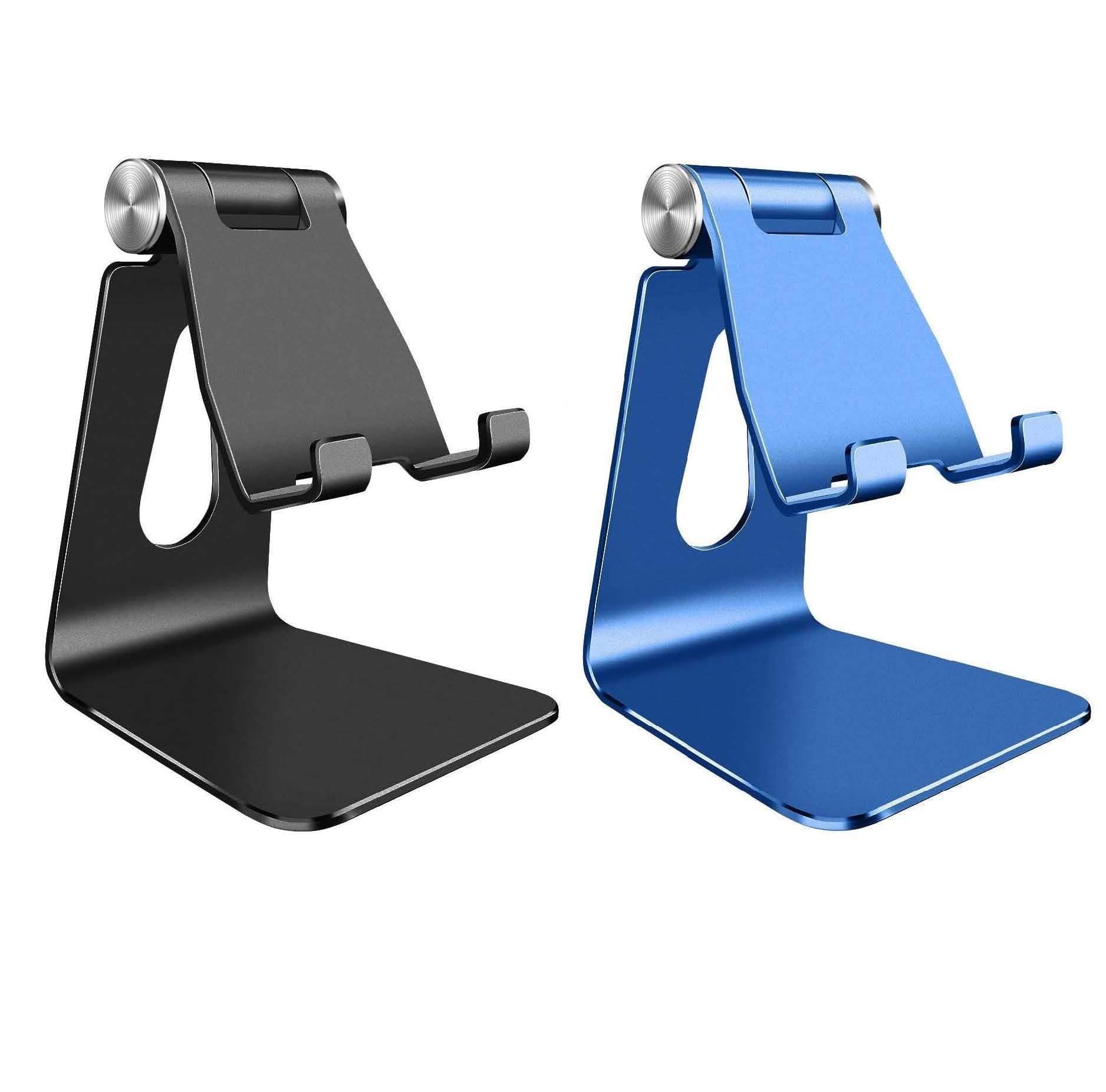 SKEJER Adjustable Cell Phone Stand, iPhone Holder, Tablet Stand Dock, Aluminum Desktop Stand Compatible with 4"-12" Phone/Kindle/Tablet/iPad/iPhone- Black + Royal Blue