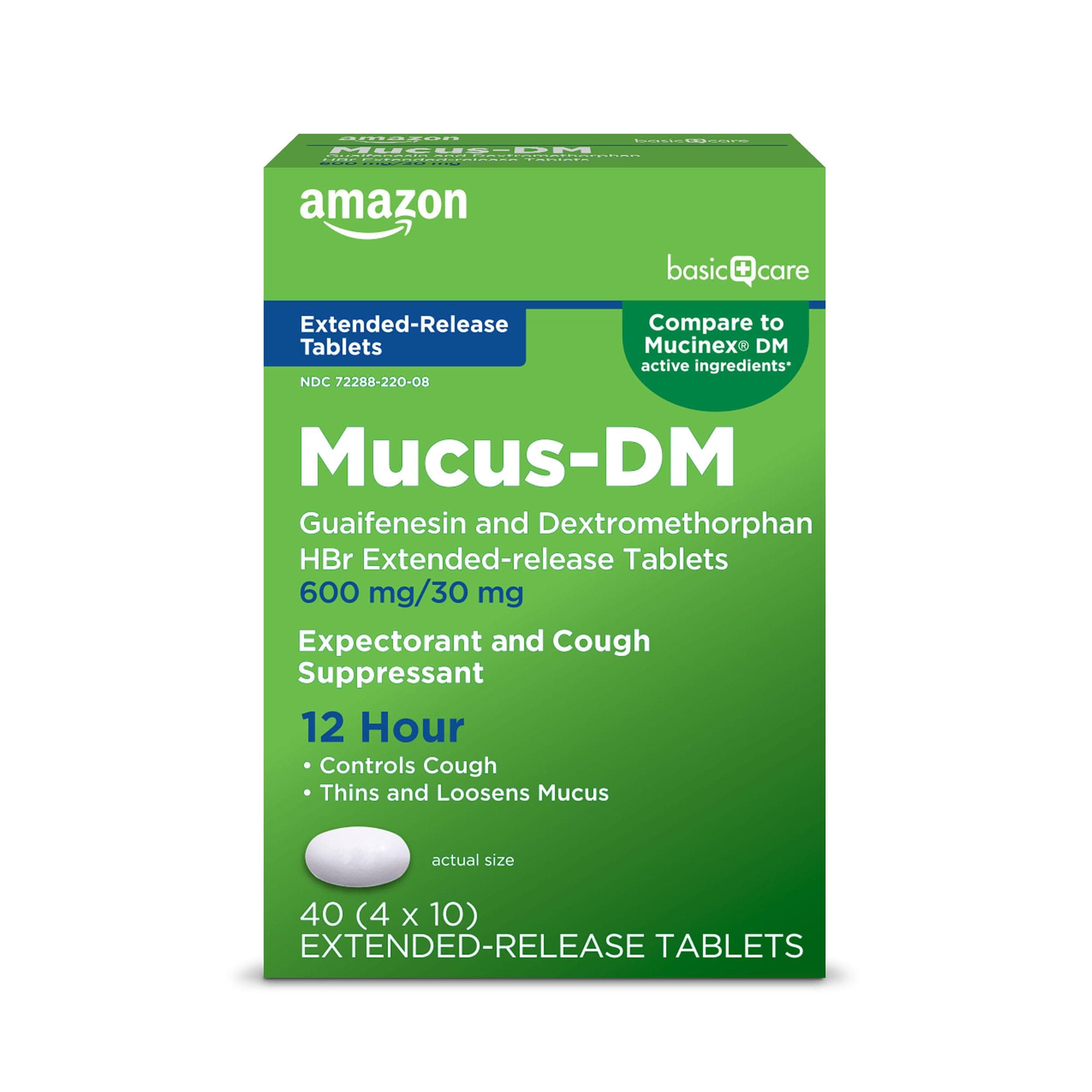 Amazon Basic Care Mucus Relief DM, 12 Hour Chest Congestion & Cough Relief, Guaifenesin & Dextromethorphan Extended-Release Tablets, 600 mg/30 mg, 40 Count (Pack of 1) (Packaging may vary)