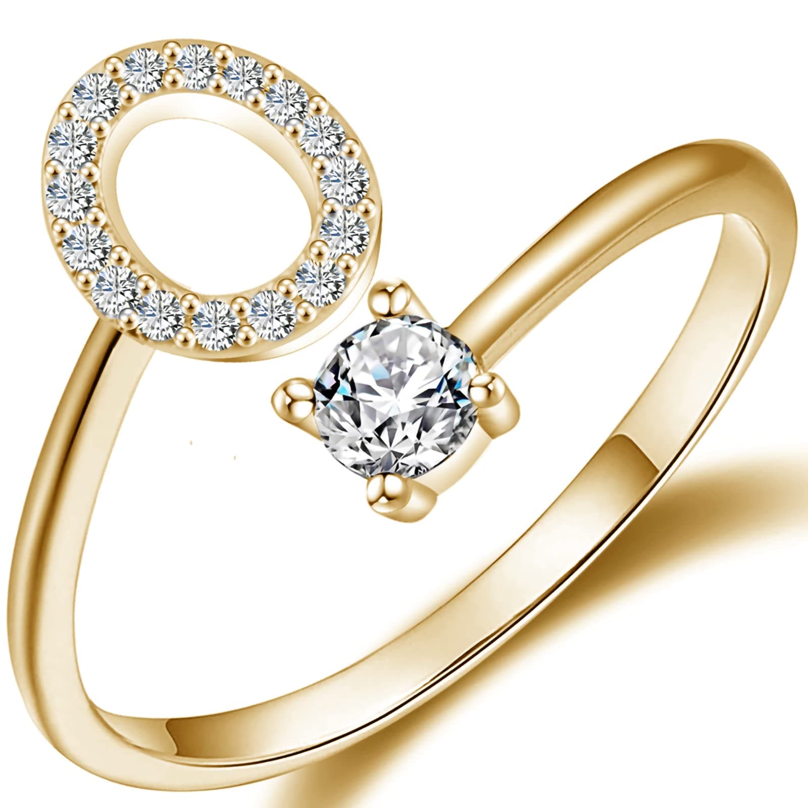 Haoze Initial Letter Ring for Women Gold Silver Stackable Alphabet Rings with Initial Adjustable Crystal Inlaid Initial Rings Gifts Above 12 Years Old