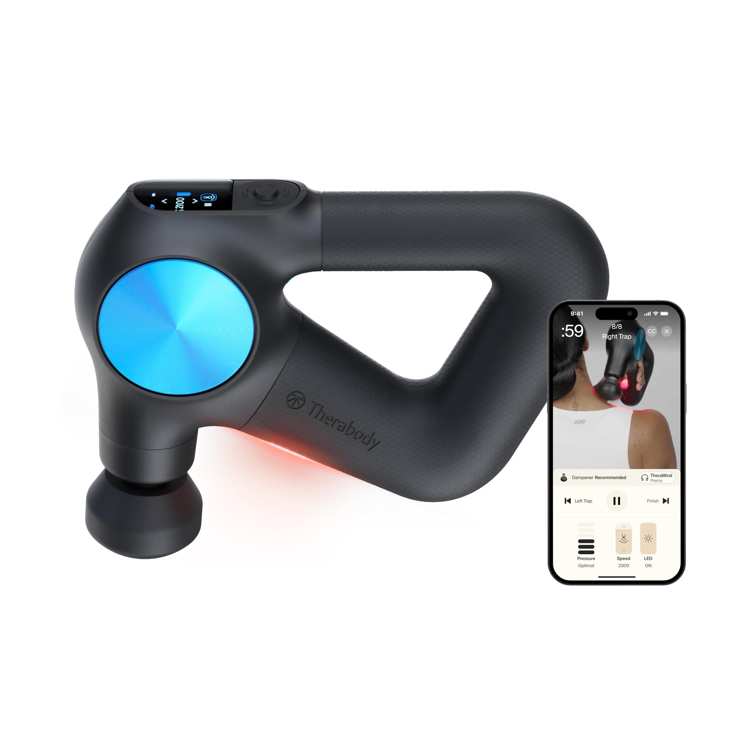Pro Plus 6-in-1 Deep Tissue Percussion Massage Gun - Handheld Personal Massager for Full Body Pain Relief & Muscle Tension with Biometric Breathwork, Vibration, & Heated Attachments