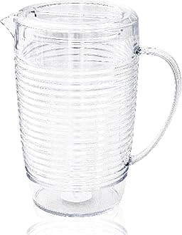 Arrow Home Products Clear Plastic Beverage Pitcher with Lid, 76 Ounce - Thick-Walled Modern Coil Design, Made in The USA - Fill with Ice Water, Iced Tea or Juice - BPA Free, Dishwasher Safe