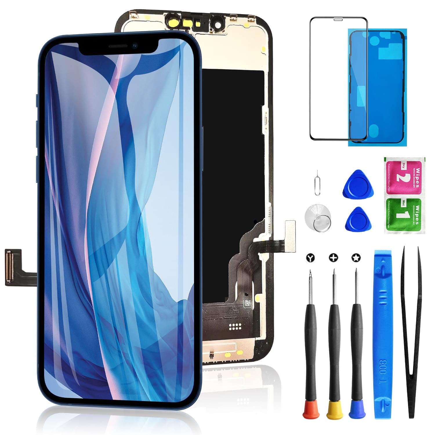 for iPhone 13 Screen Replacement 6.1 Inch, Diykitpl 3D Touch LCD Display for A2482, A2631, A2635, A2633, A2634, with Repair Tools Kit+Screen Tempered Protector+Waterproof Frame Adhesive Sticker