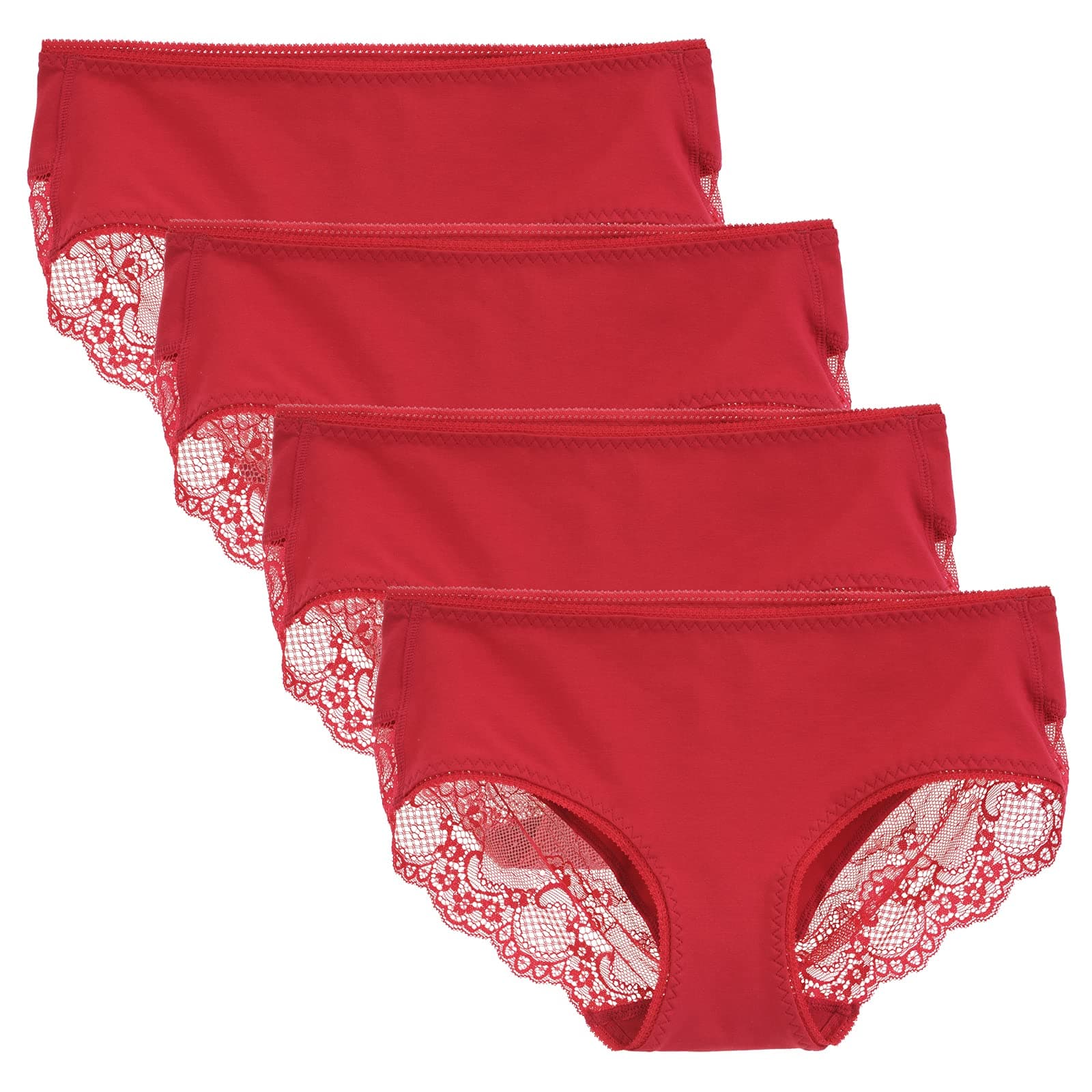 Women's 4 Pack Cotton Mid Rise Full Coverage Lace Hipster Brief Panty Underwear