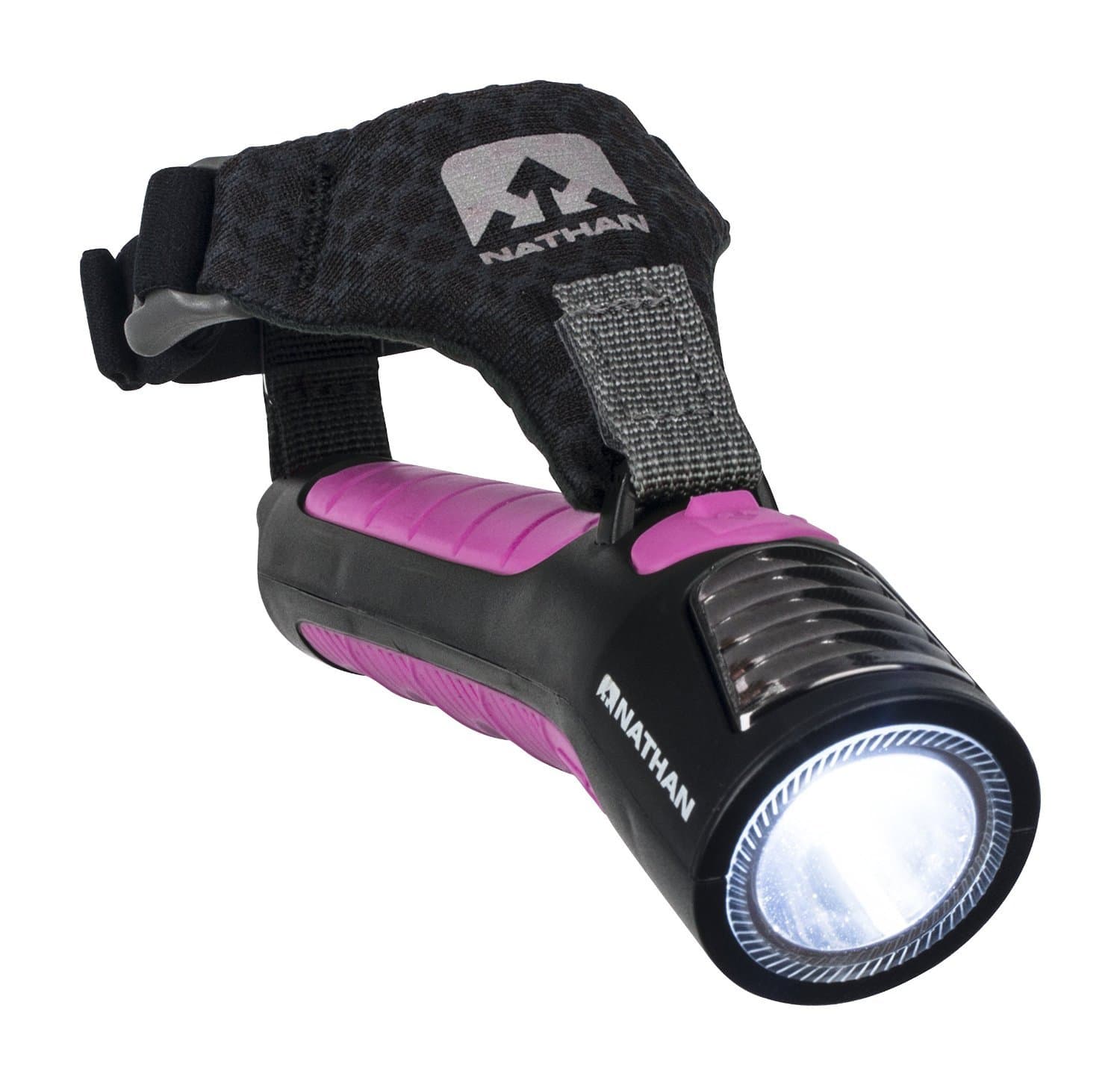 Nathan Running Flashlight. Hand Held Torch Zephyr Fire 100 with Siren. LED Light for Runners, Walkers, Cyclist, Kids, Security. Handheld Dual Front and Back Light to See and Be-Seen. Rechargeable Battery.