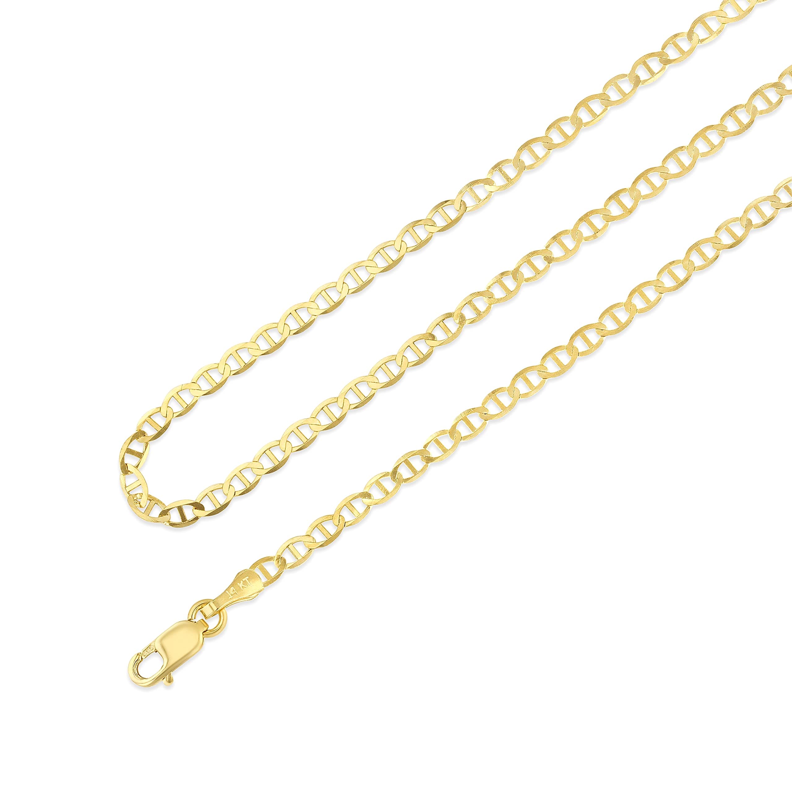 14K Solid Yellow Gold 2.5mm Flat Mariner Chain Necklace, Real Gold Anchor Link with Secure Lobster Clasp, Unisex Jewelry for Men and Women, 16-24 Inch