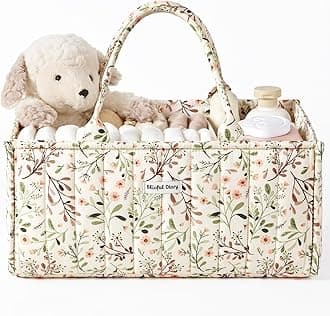 Blissful Diary Floral Diaper Caddy Organizer, Stylish Nursery Storage Basket, Gift for Baby Shower, Baby Registry Must Have, Newborn Essentials, Pastoral Daisy