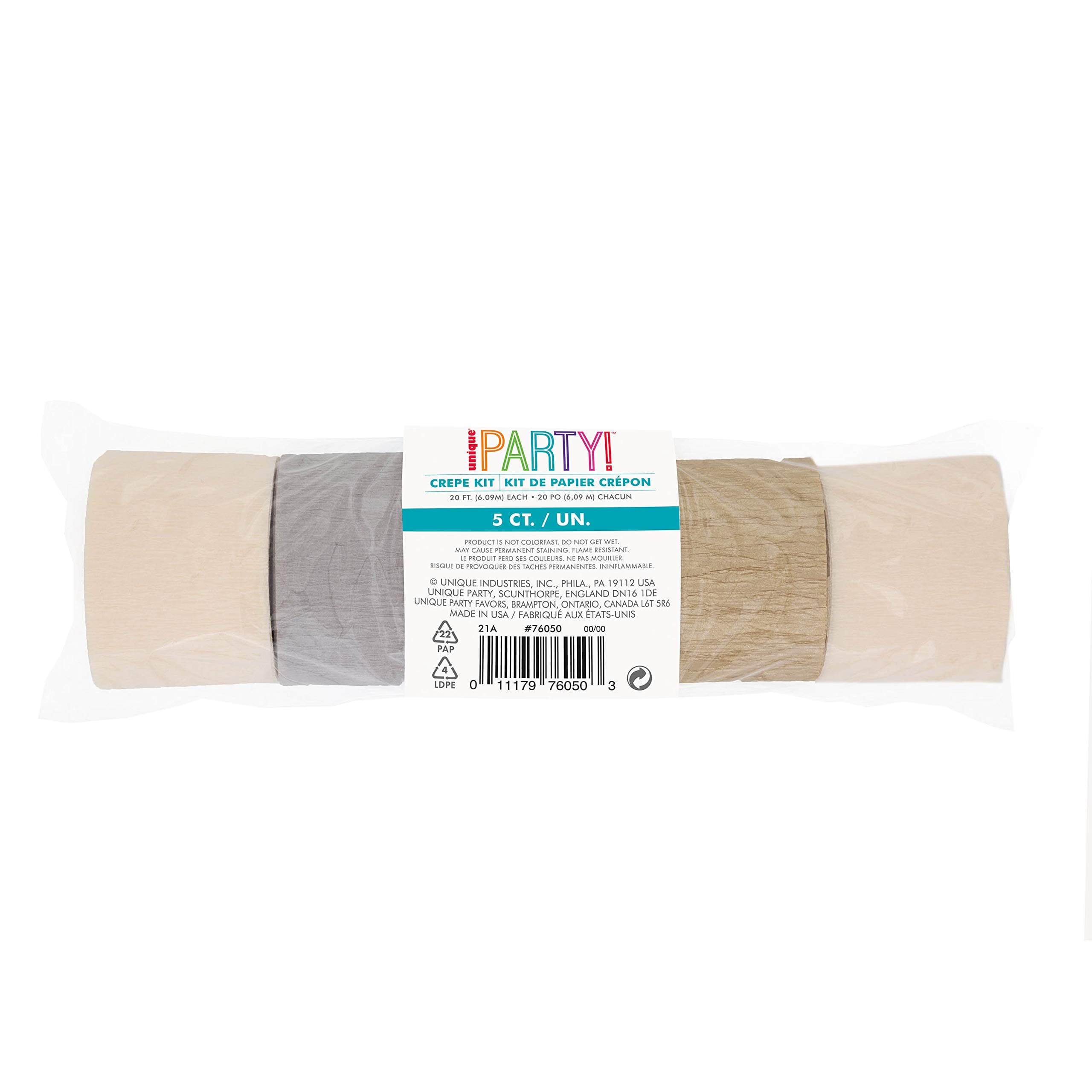 Unique 76050 Crepe Streamer Decorating Kit-20 ft | Disposable | Assorted | 5 Pcs, Multicolour