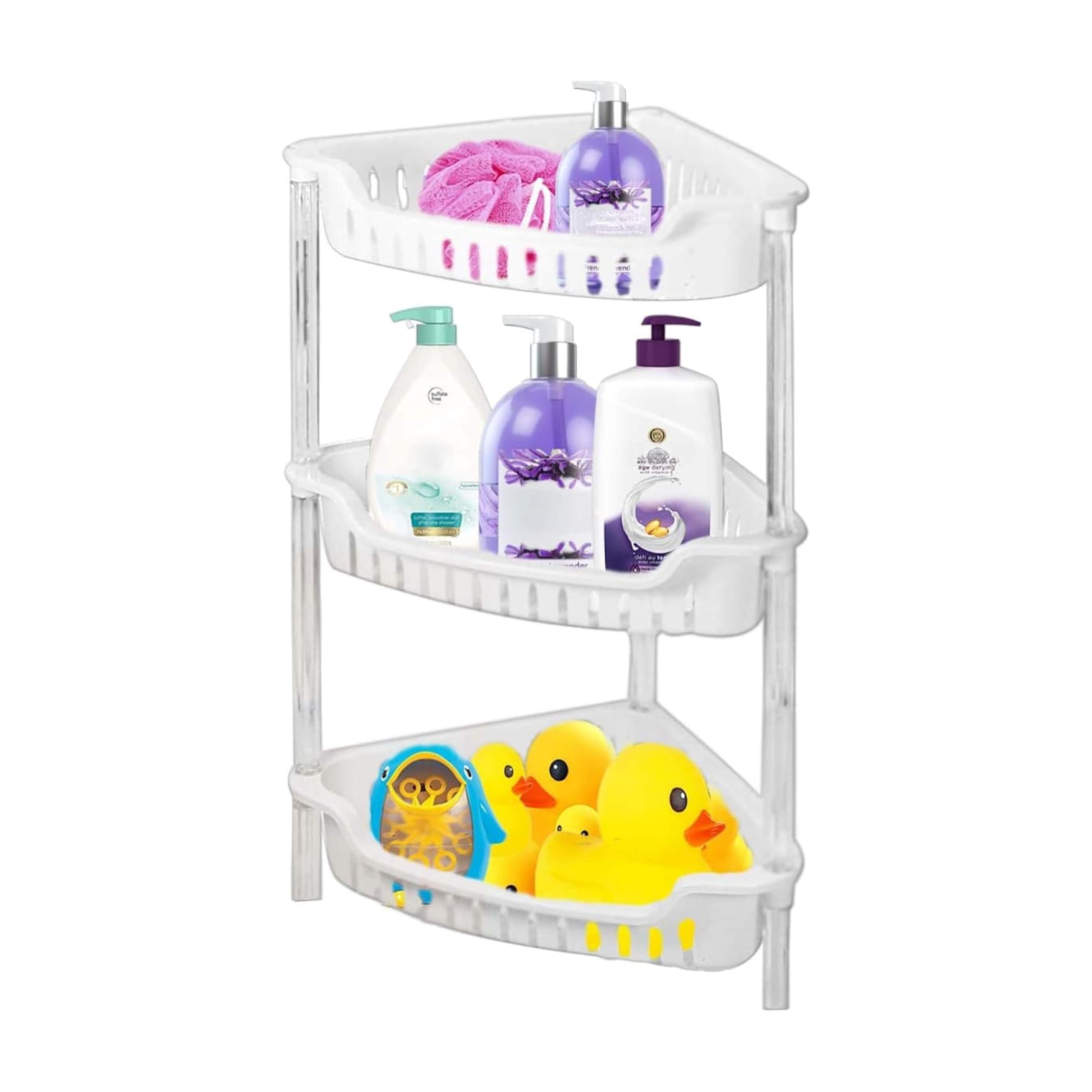 ADEPTNA Strong White Plastic Shower Caddy Corner Shelf Bathroom Rack Kitchen Storage Unit - Quick to Build - Easy to Clean (3 TIER BATH RACK)