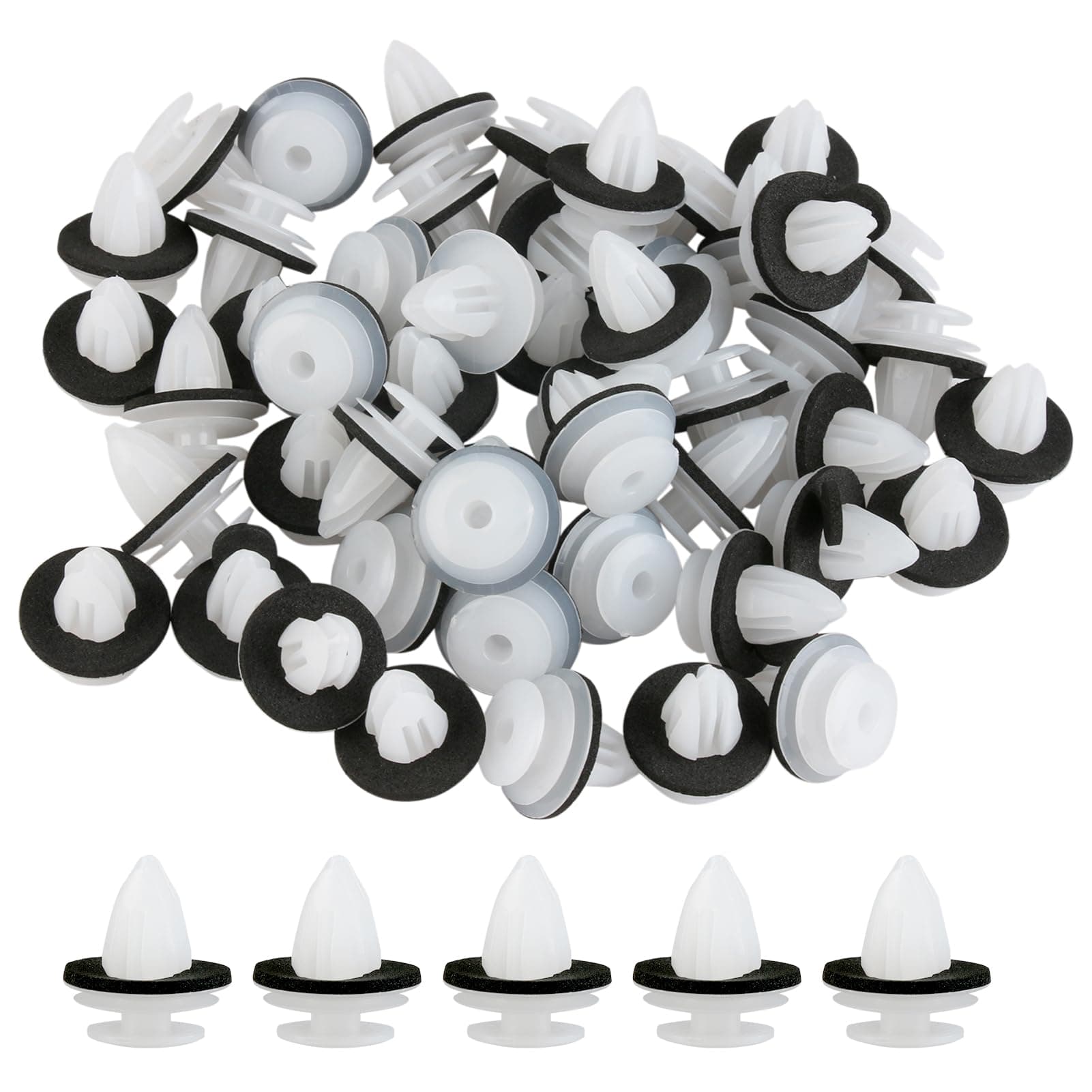 Car Trim Clips Plastic Fasteners 50 pcs, Universal Auto Panel Fixing Clips Plastic Push Rivets Car Door Retainer Mounting Clips for Car Boots Interior Doors Bumper, White Auto Parts