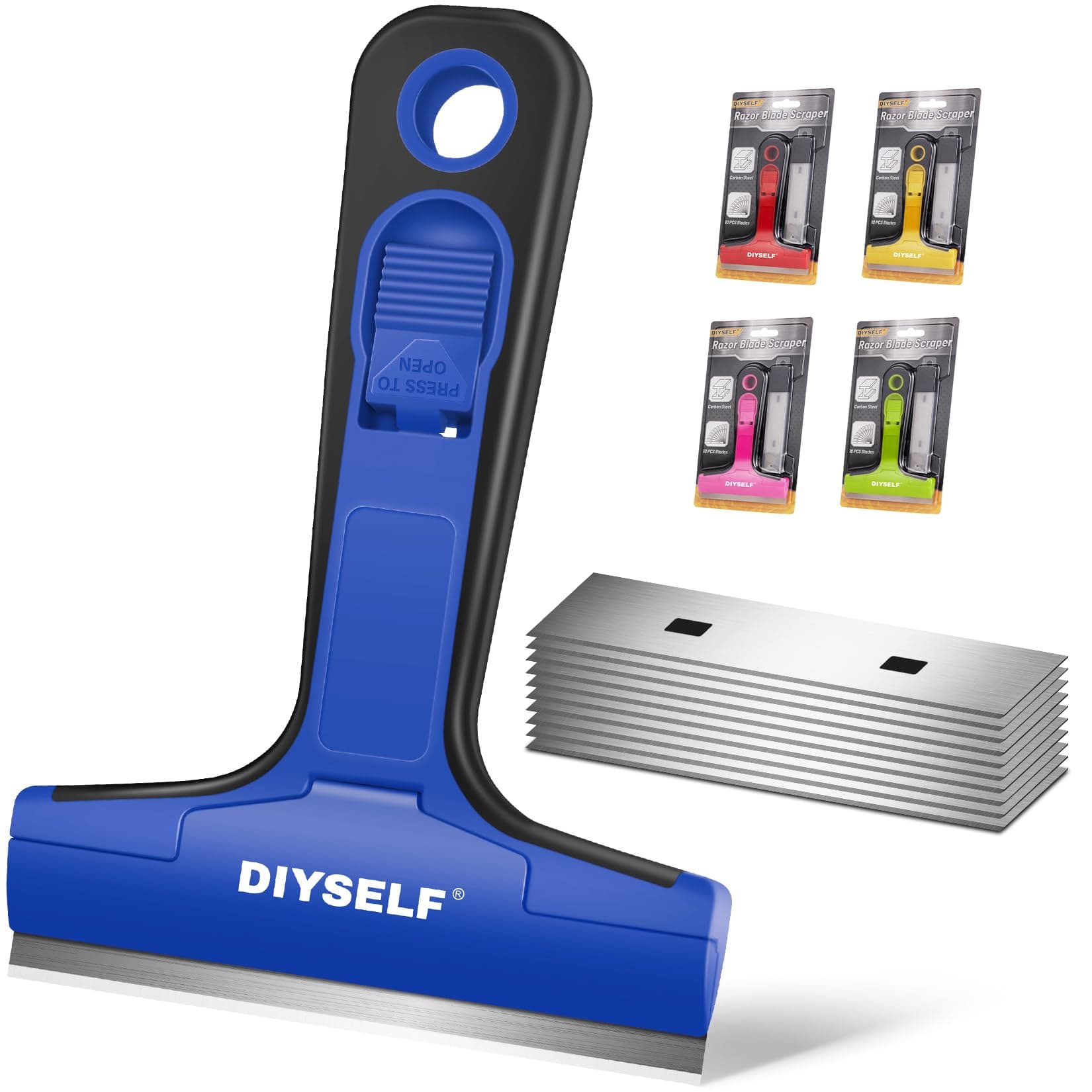 DIYSELF 1 Pack Razor Blade Scraper with 10 Extra Razor Blades, Scraper Tool, Glass Scraper for Cleaning, Glass Stove Top Scraper, Window Scraper, Paint, Cooktop, Oven Scraper, Razor Scraper Tool
