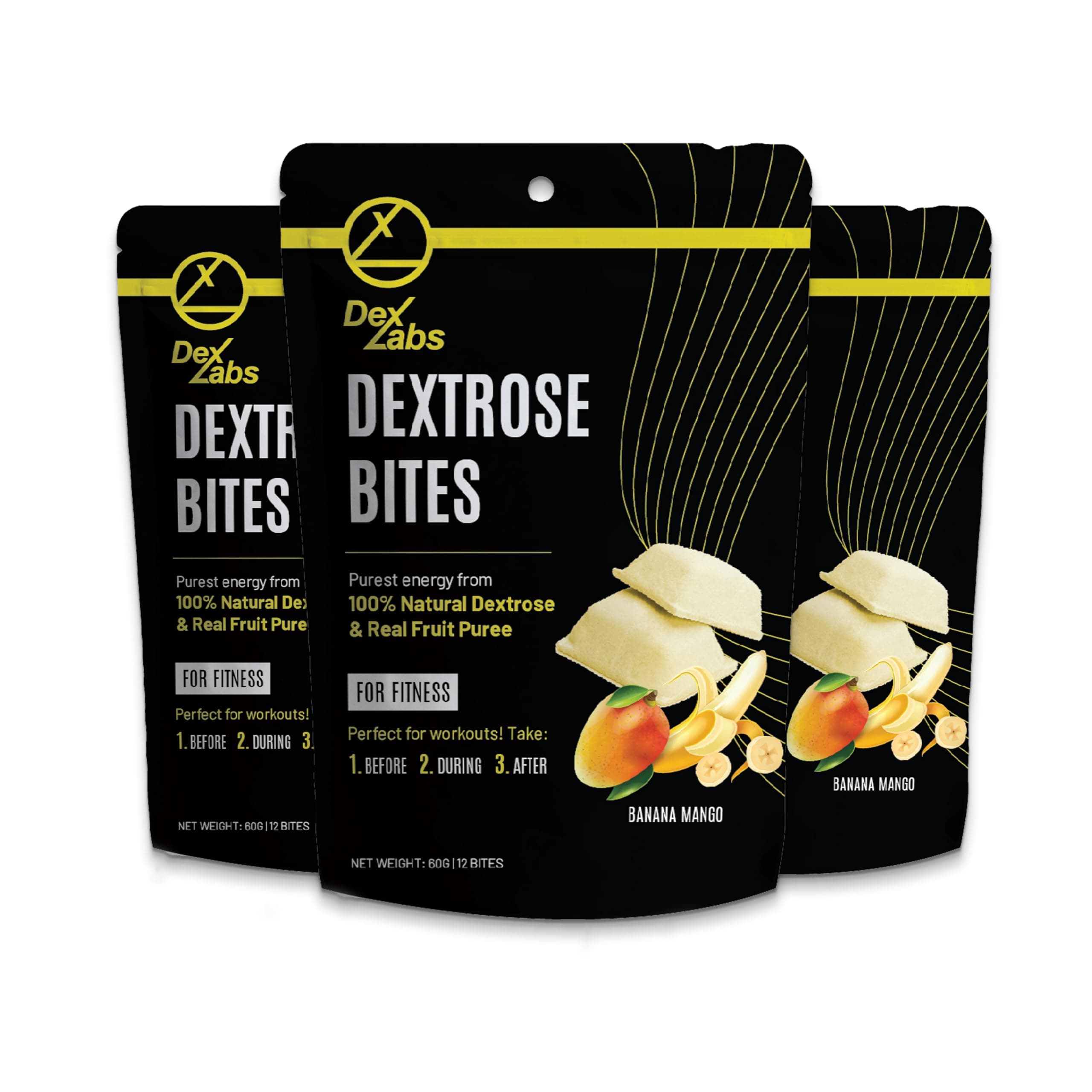 Dextrose Bites - Dextrose Melts Made with Dextrose Powder - Dextrose for Workout and Running Energy Snacks - Glucose Tablets Portable Energy Melts (Banana Mango) (Pack of 03)