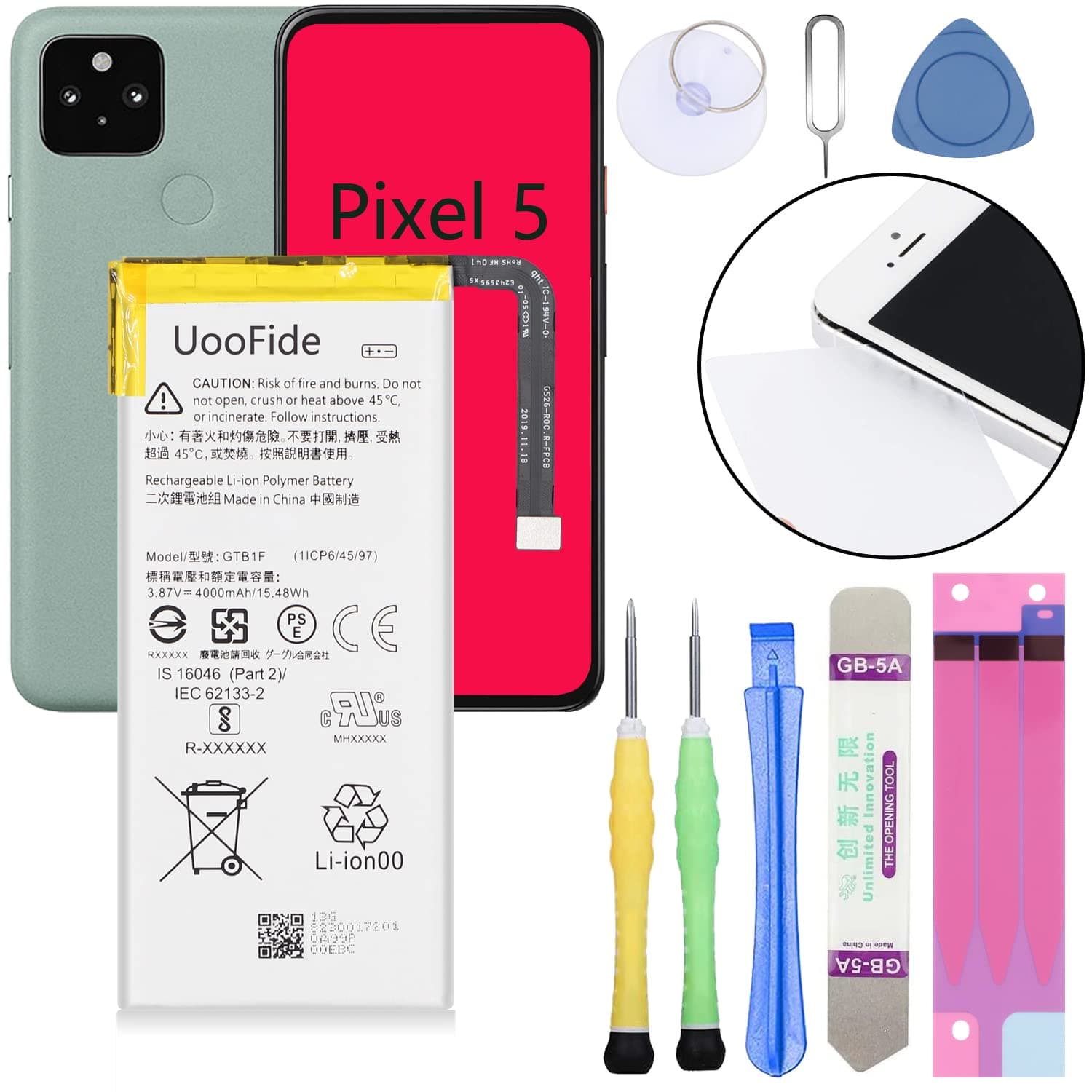 for Google Pixel 5 Battery Replacement, Compatible with HTC Google Pixel 5 All Carriers GTB1F with Professional Repair Tools Kit