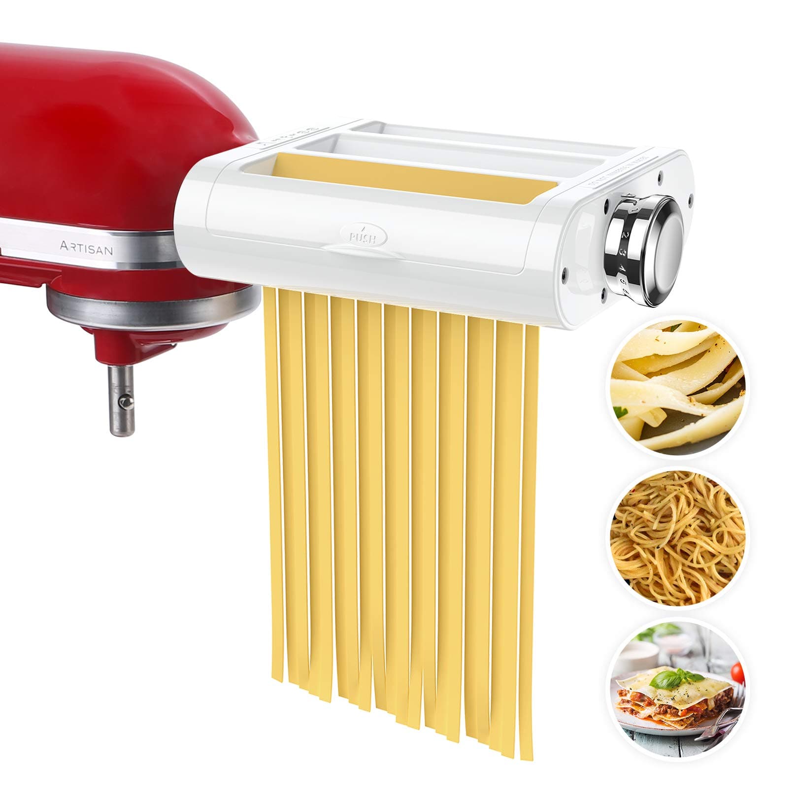 Pasta Maker Attachment 3 in 1 Set for KitchenAid Stand Mixers Included Pasta Sheet Roller, Spaghetti Cutter, Fettuccine Cutter Maker Accessories and Cleaning Brush
