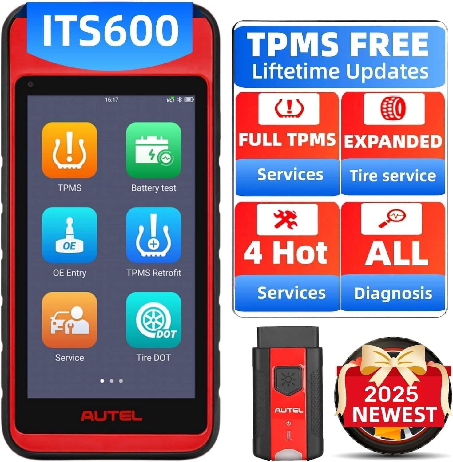 AutelMaxiTPMS ITS600 2025 Advanced TPMS Tablet Service Diagnostic Tool Wireless Android Bluetooth VCI VINscan Mx Sensor Programming OBD2 Relearn Special Functions(Oil Reset, BMS, SAS, EPB)
