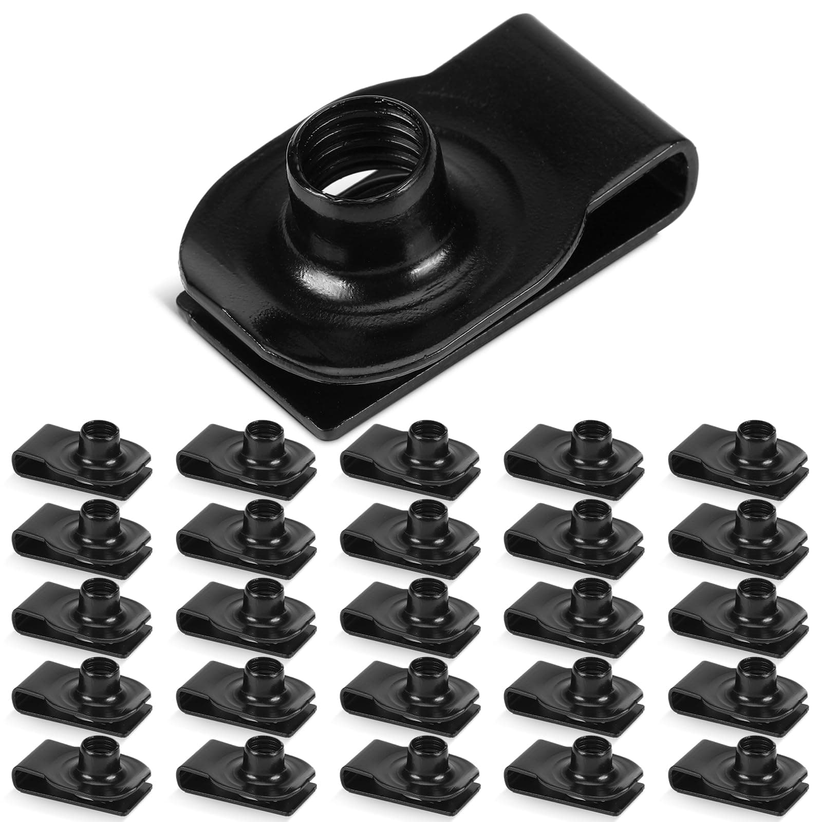25 Pcs Extruded U Type Nuts Bumper Fender U Style Clip on Nut Extruded U Style Spring Nuts Black Fasteners for Automotive Metal Fender Grill Retainer Clips(M10)