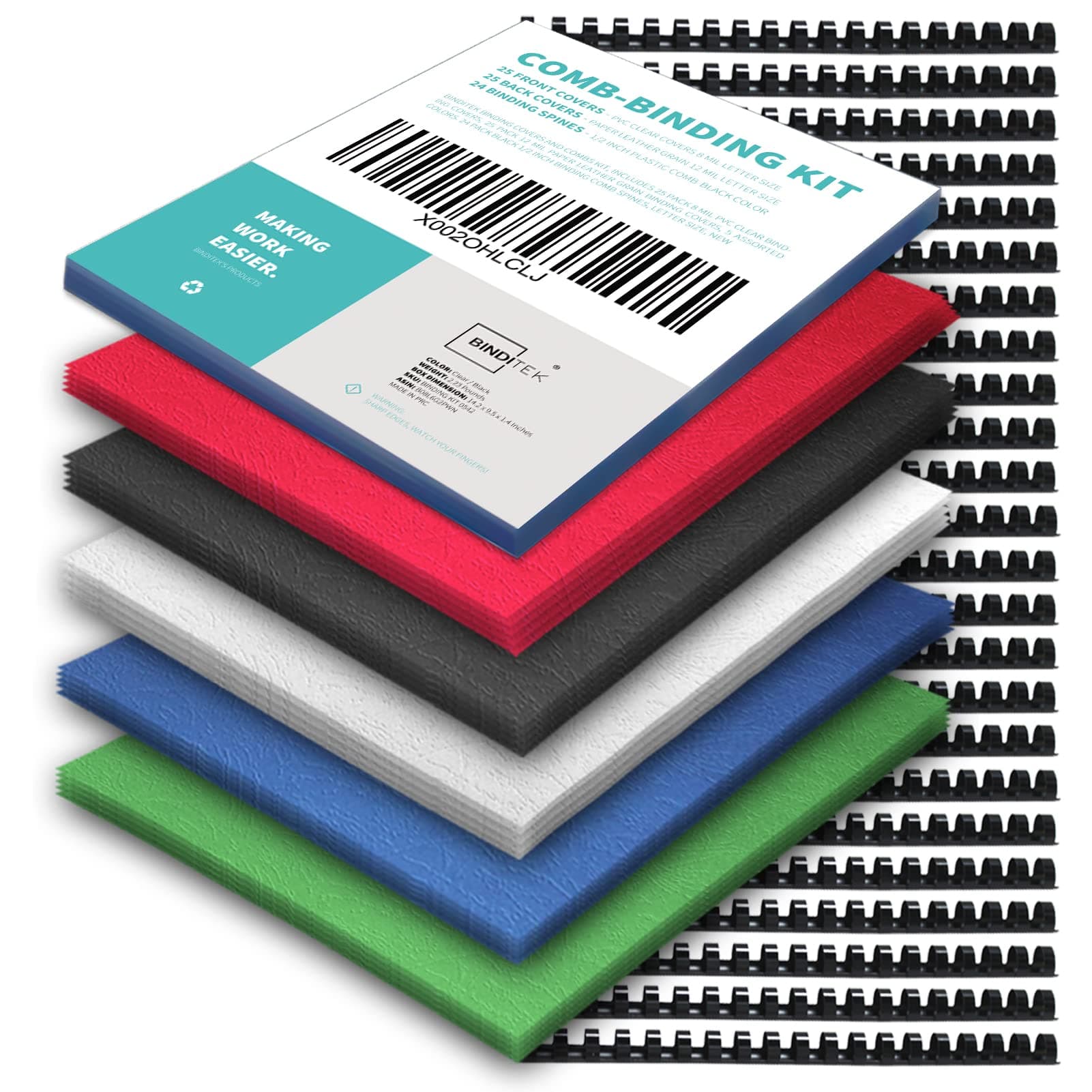 74 Pack Binding Covers and Combs kit, Includes 25 Pcs 8Mil Clear PVC, 24 Pcs 1/2" Binding Combs, 25 Color Paper Covers, for 8.5 x 11 Inch