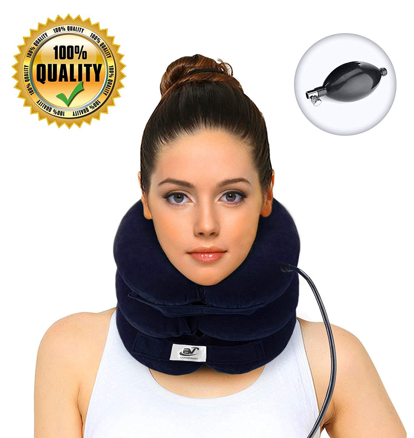 Cervical Neck Traction Device – Improve Spine Alignment to Reduce Neck Pain – Cervical Pillow with Collar Adjustable | Bonus Extra Pump