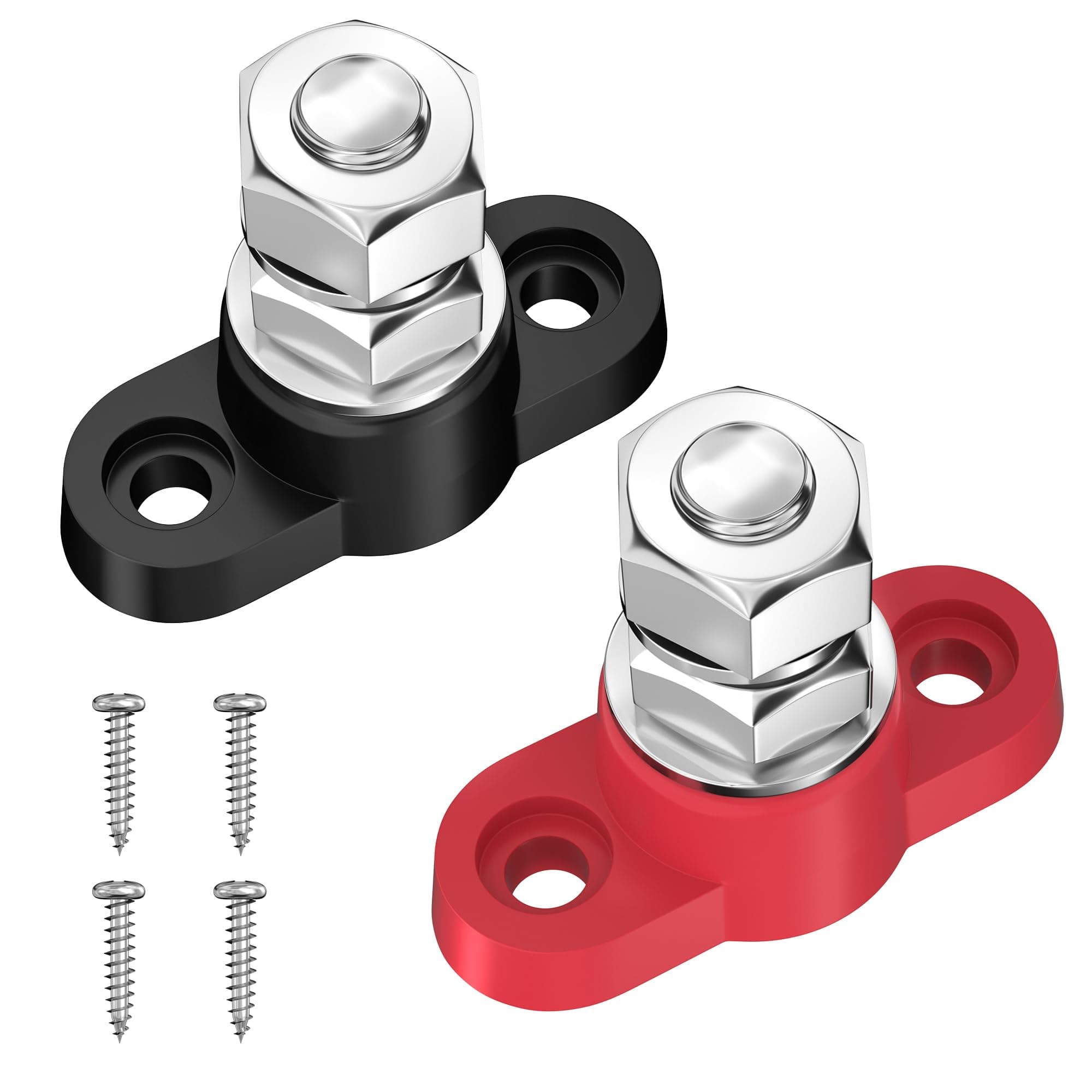 Joinfworld Power Distribution Block 12V 3/8" Single Stud Bus Bar M10 Insulated Battery Post Junction Block for Marine Boat Automotive - Positive&Negative