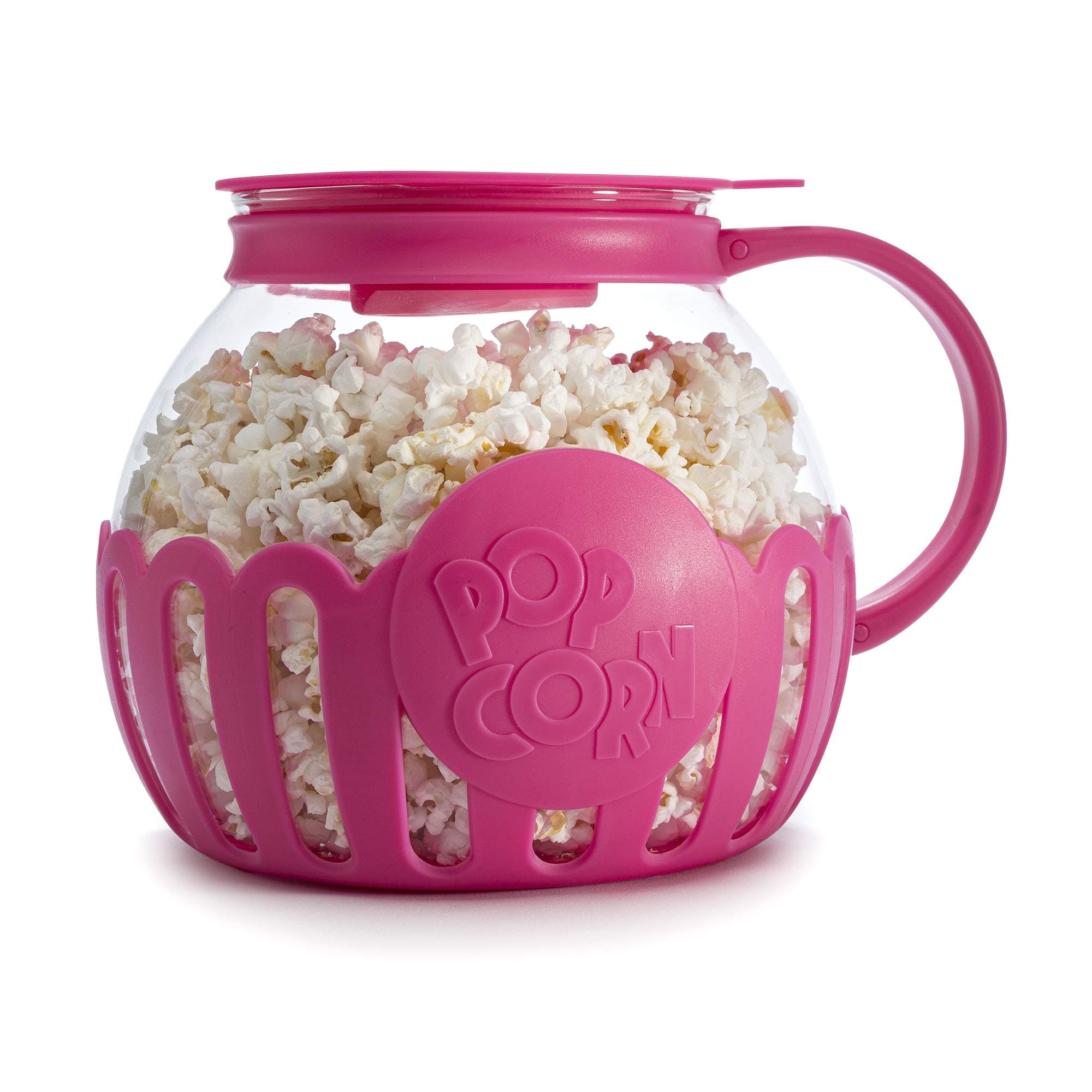 Ecolution Patented Micro-Pop Microwave Popcorn Popper with Temperature Safe Glass, 3-in-1 Lid Measures Kernels and Melts Butter, Made Without BPA, Dishwasher Safe, 3-Quart, Hot Pink