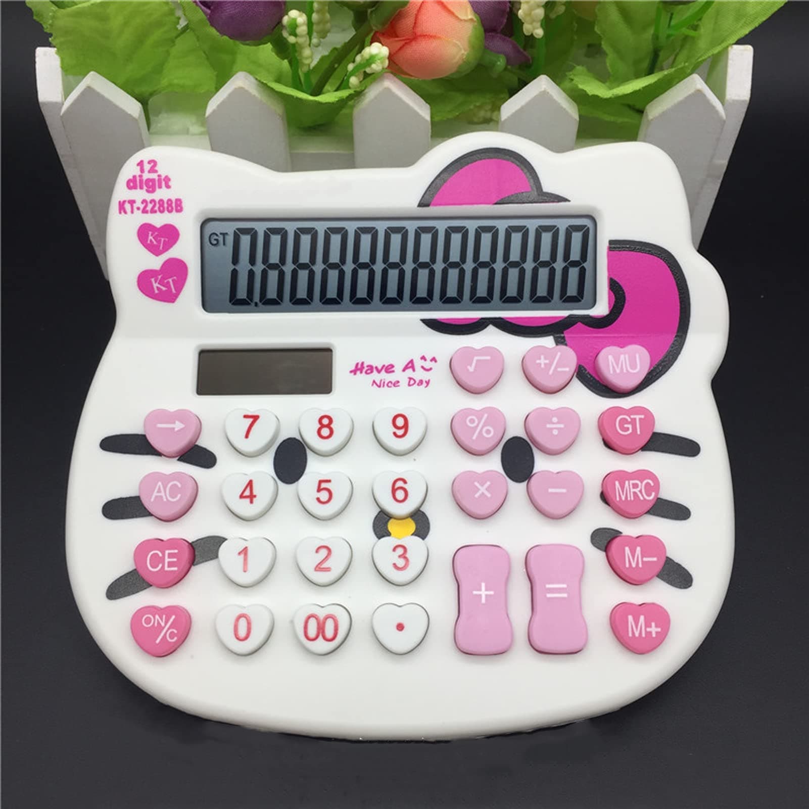Hello Kitty Calculator, Creative Cute Solar Calculator,12-bit Large LCD Screen, Suitable for Adults and Children，Solar and Battery Powered (White)