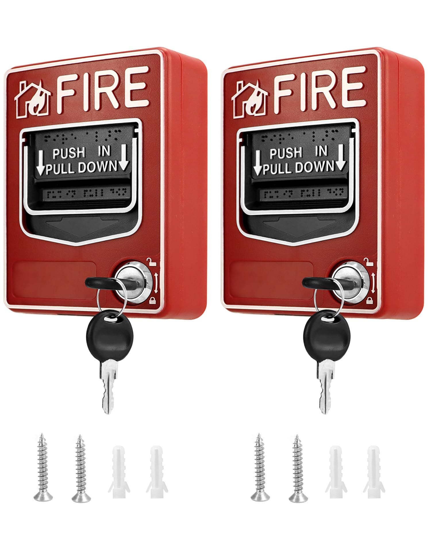 Dual Action Fire Alarm Call Point 9–28VDC – 2Pack Wired Manual Pull Station with Key Reset for Labs, Warehouses & Workshops