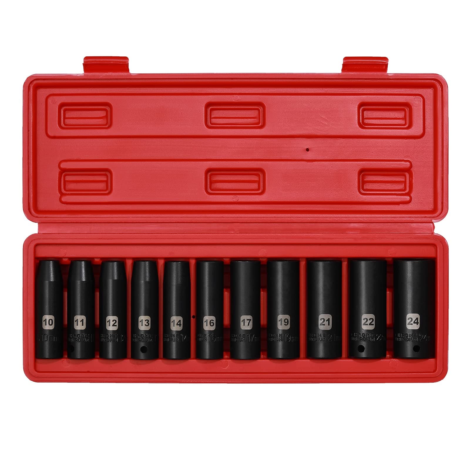 Mayouko 1/2" Drive Deep Metric Impact Socket Set, CR-V, 6 Point, 11 Pieces, 10mm to 24mm