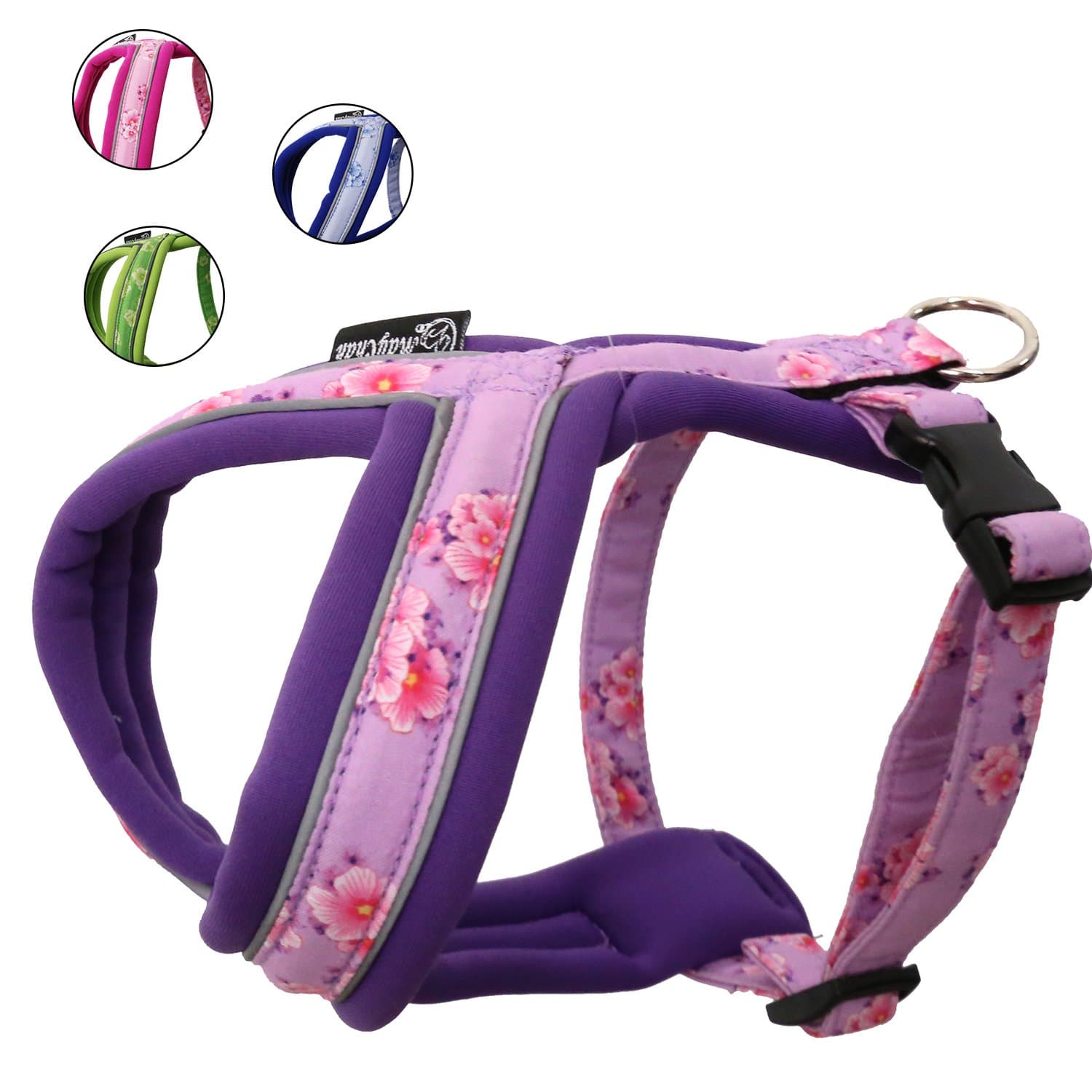 MayChan Soft Light-Weight Harness Comfortable Harness Flower Harness for Active Dogs for Small Medium Dogs (50, Purple)