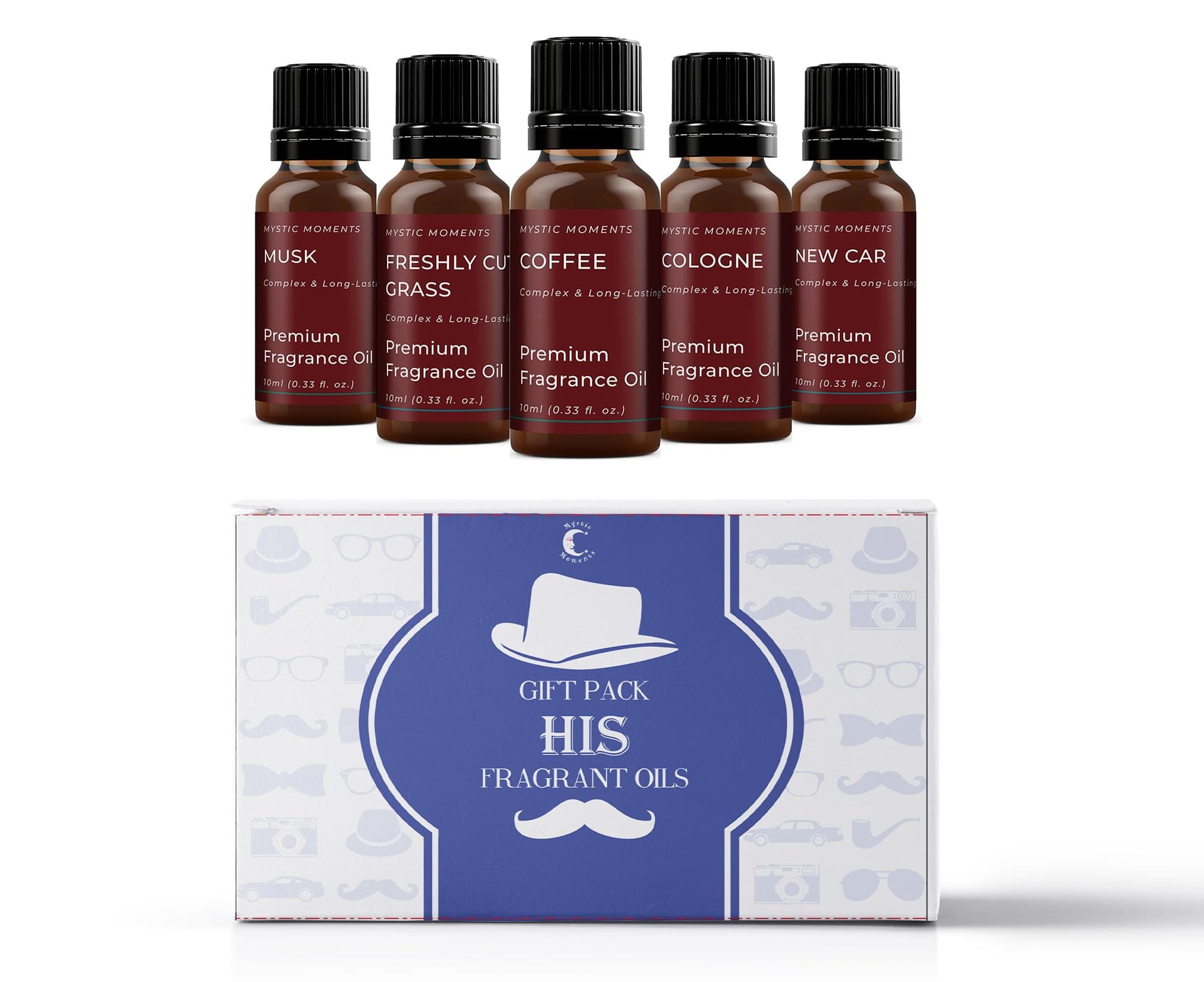 Mystic Moments | HIS Fragrant Oils Gift Starter Pack | 5 x 10ml | Coffee, Cologne, Freshly Cut Grass, Musk, New Car | Rich Long-Lasting Scents