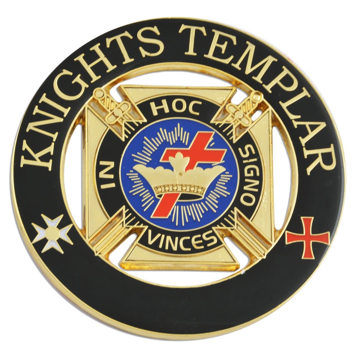 Knights Templar Round Masonic Auto Emblem - [Black & Gold][3'' Diameter]